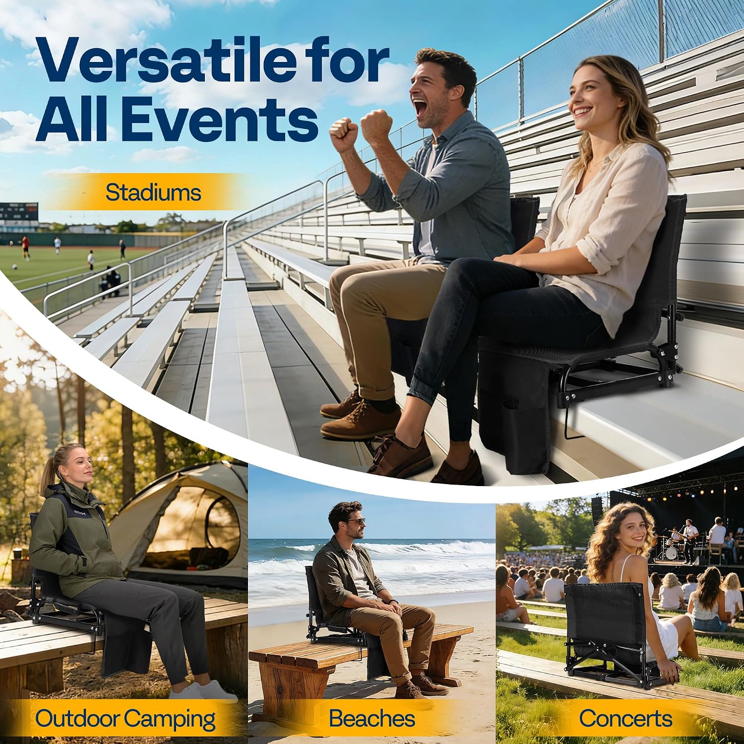 Thumbnail 6 de VIVOHOME VH1861-BK Folding Stadium Seats, 2-Pack with Back Support