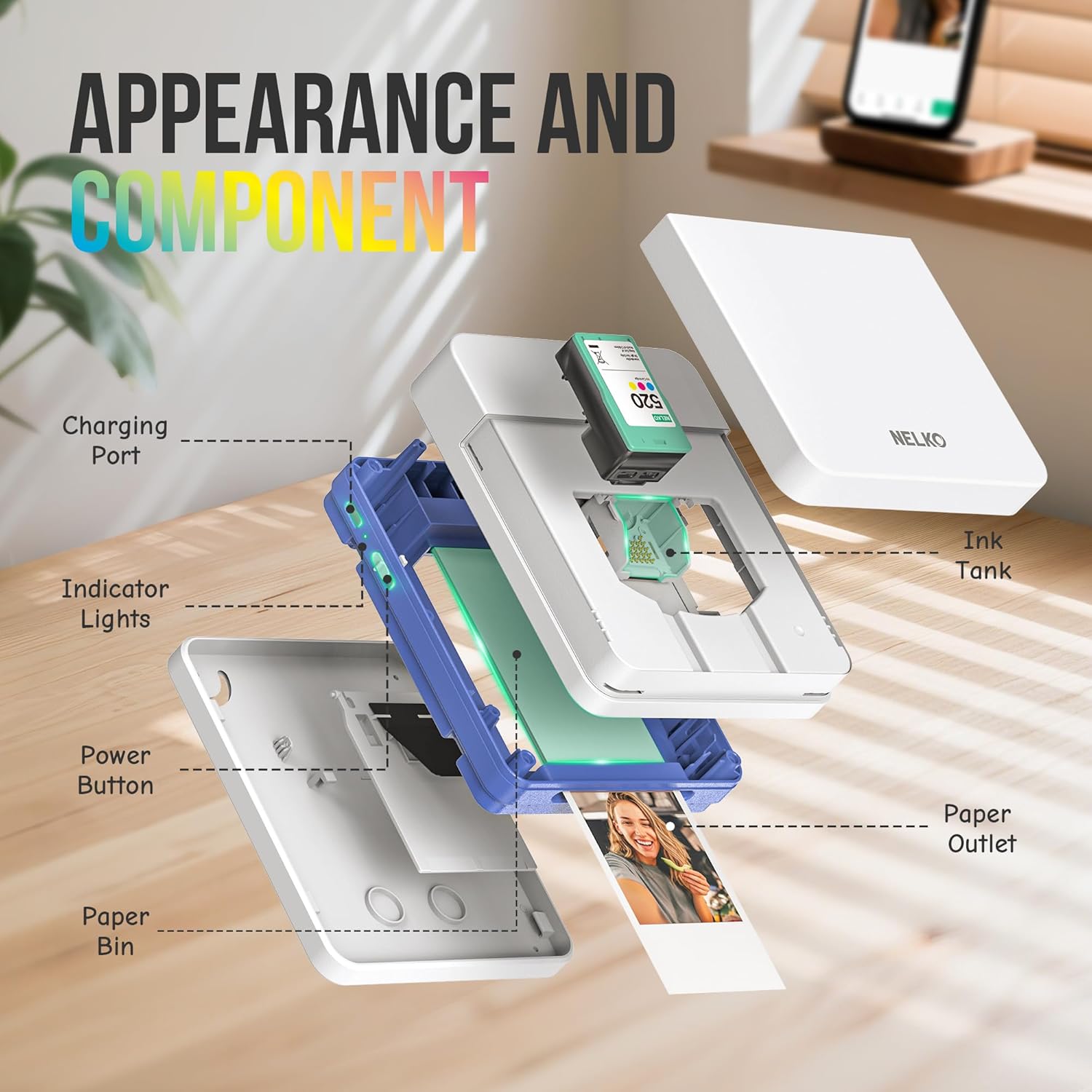 Thumbnail 2 de Nelko PP01 stampante fotografica portatile mini a colori per foto da cellulare (con carta adesiva)