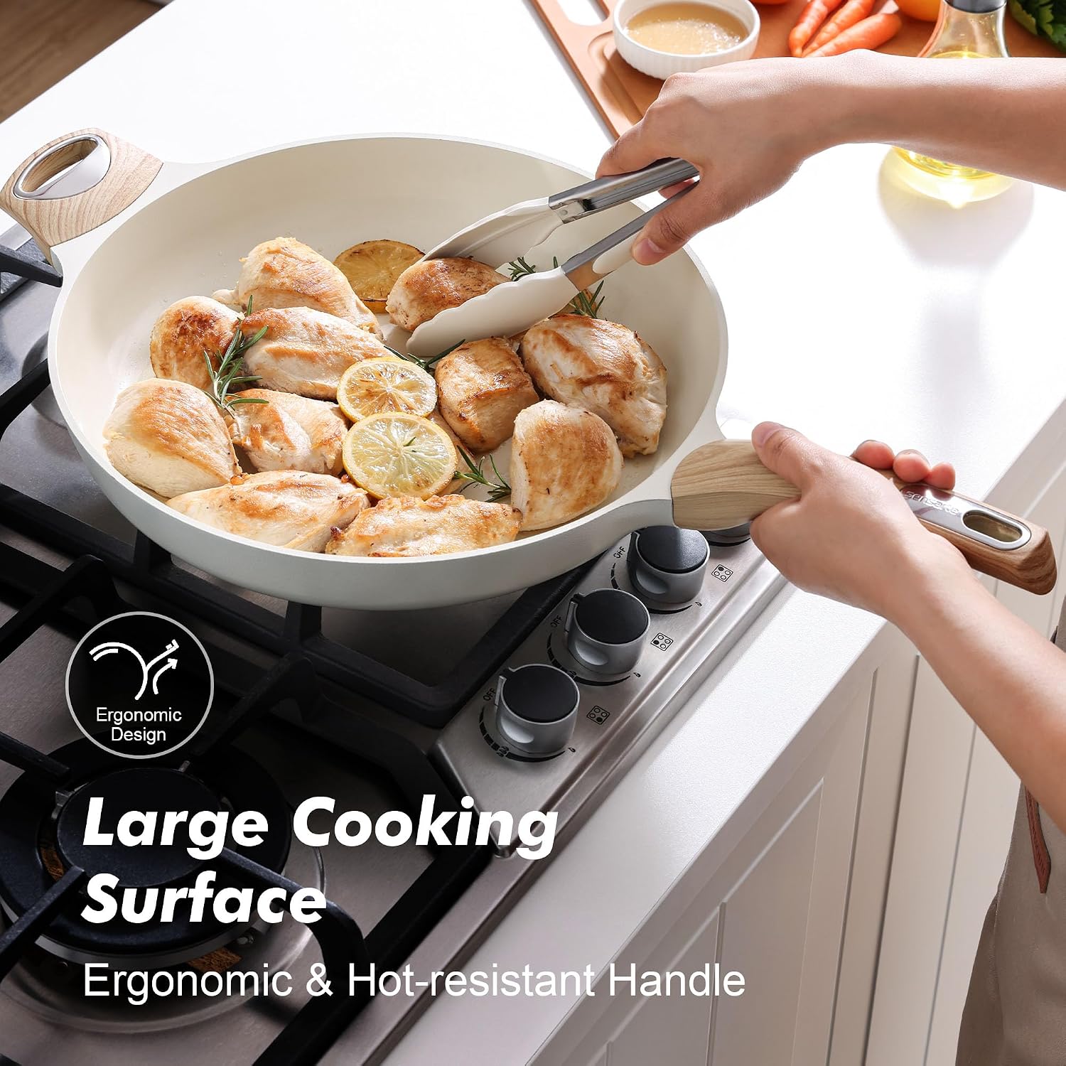 Thumbnail 5 de SENSARTE 12.5-Inch Ceramic Nonstick Frying Pan with Lid – Induction Compatible, Healthy Kitchen Chef’s Pan