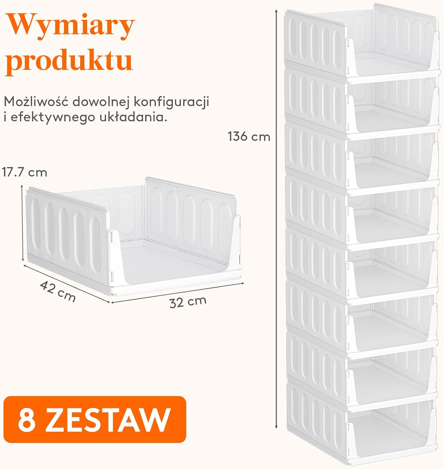 Detalle 1 de Lifewit 25007 – 8 białych organizerów do szafy, piętrowych i wysuwanych
