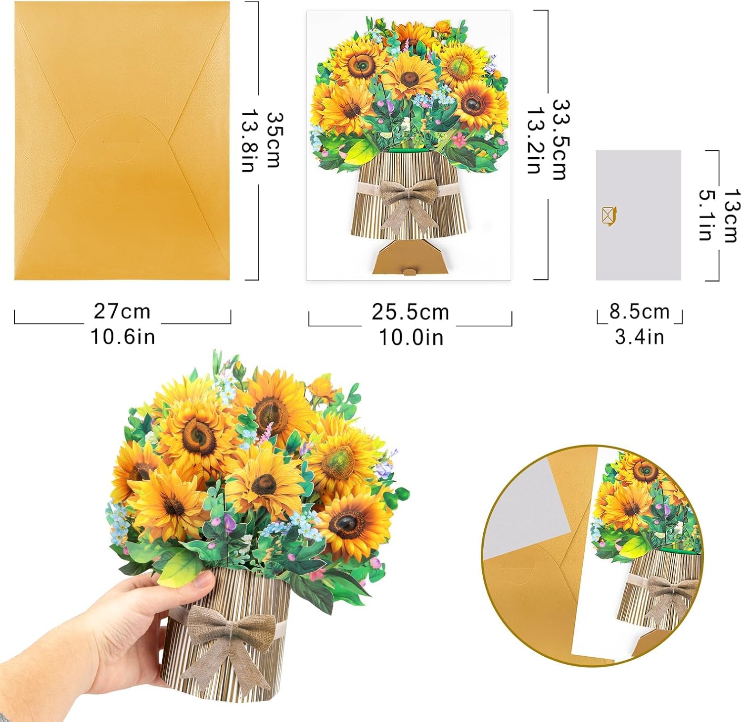 Detalle 2 de Sunflower Big Pop Up Card – 13-Inch Paper Flower Bouquet