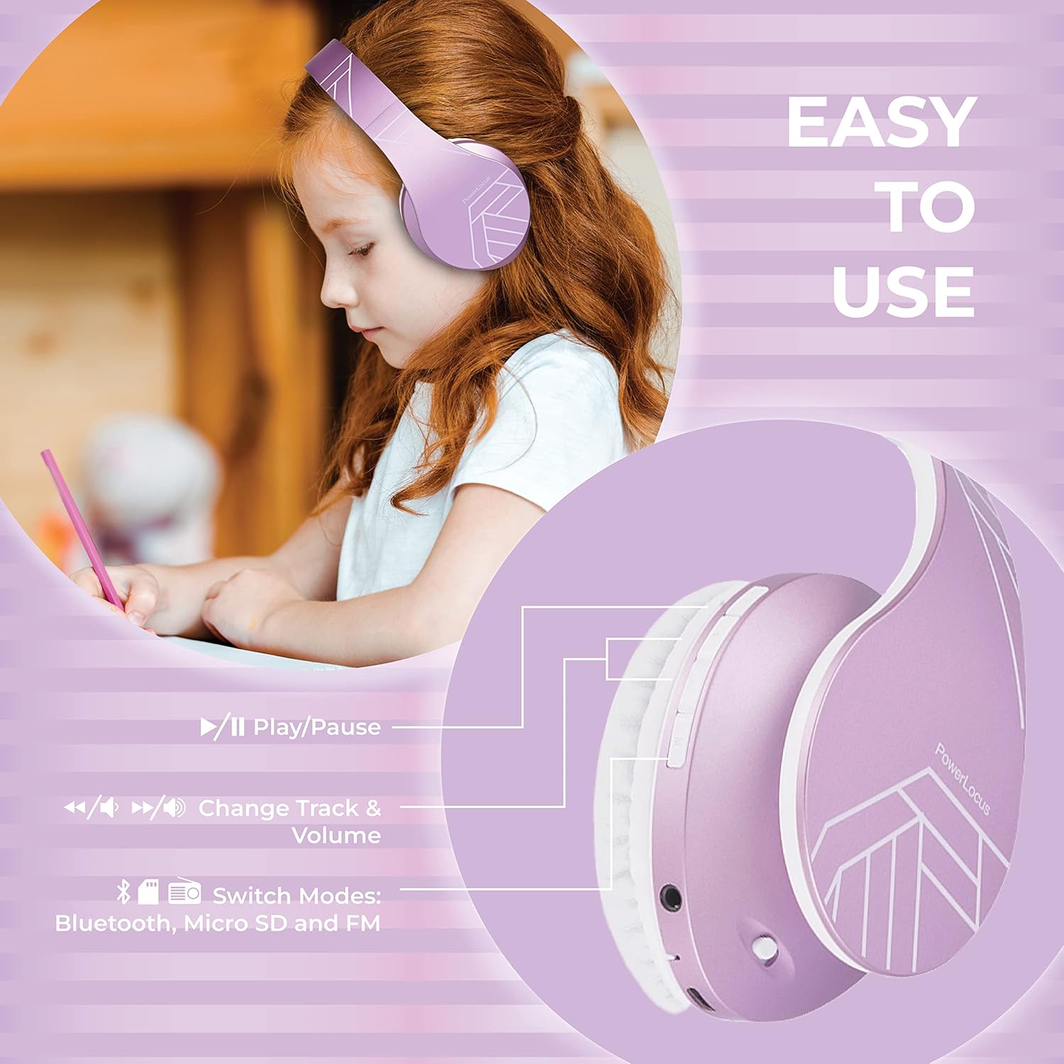 Thumbnail 6 de PowerLocus Auriculares Niños Bluetooth, Plegables y Limitados