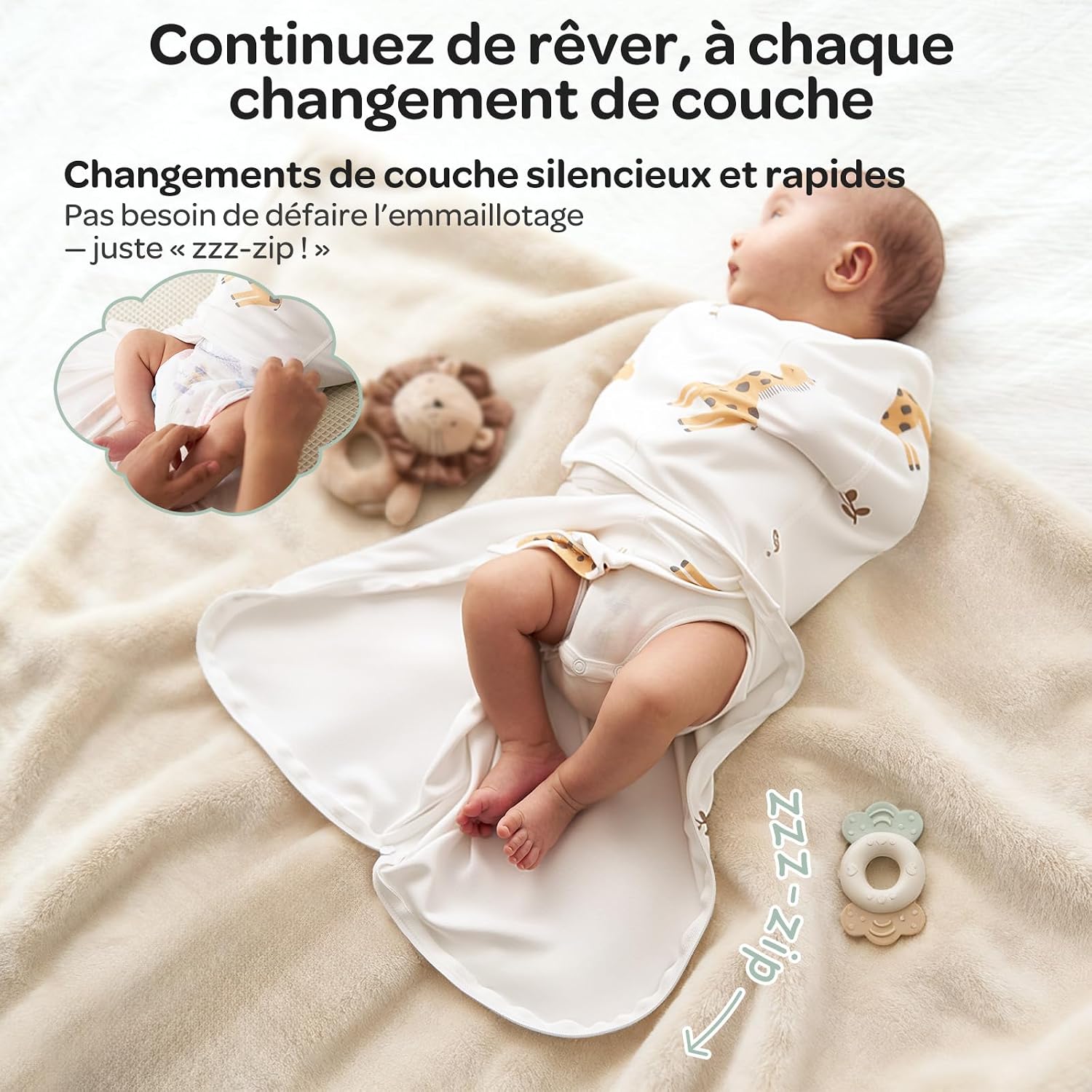Thumbnail 3 de Momcozy Lot de 2 gigoteuses d’emmaillotage 0–3 mois : fermeture silencieuse et confort sécurisant