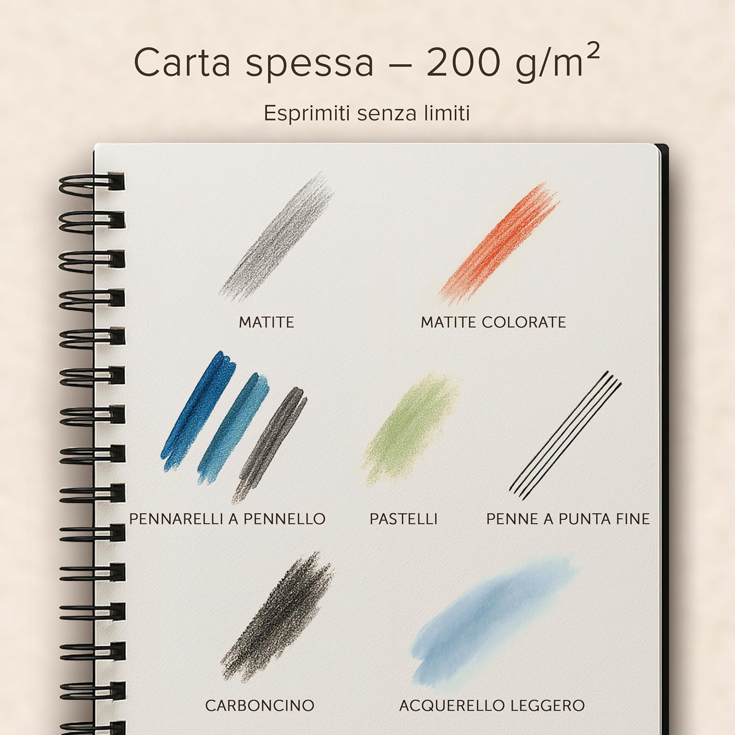 Detalle 2 de Blocco per schizzi A3 con copertina rigida e carta molto spessa da 200 g/m², rilegatura a spirale – 29x42 cm, 40 fogli