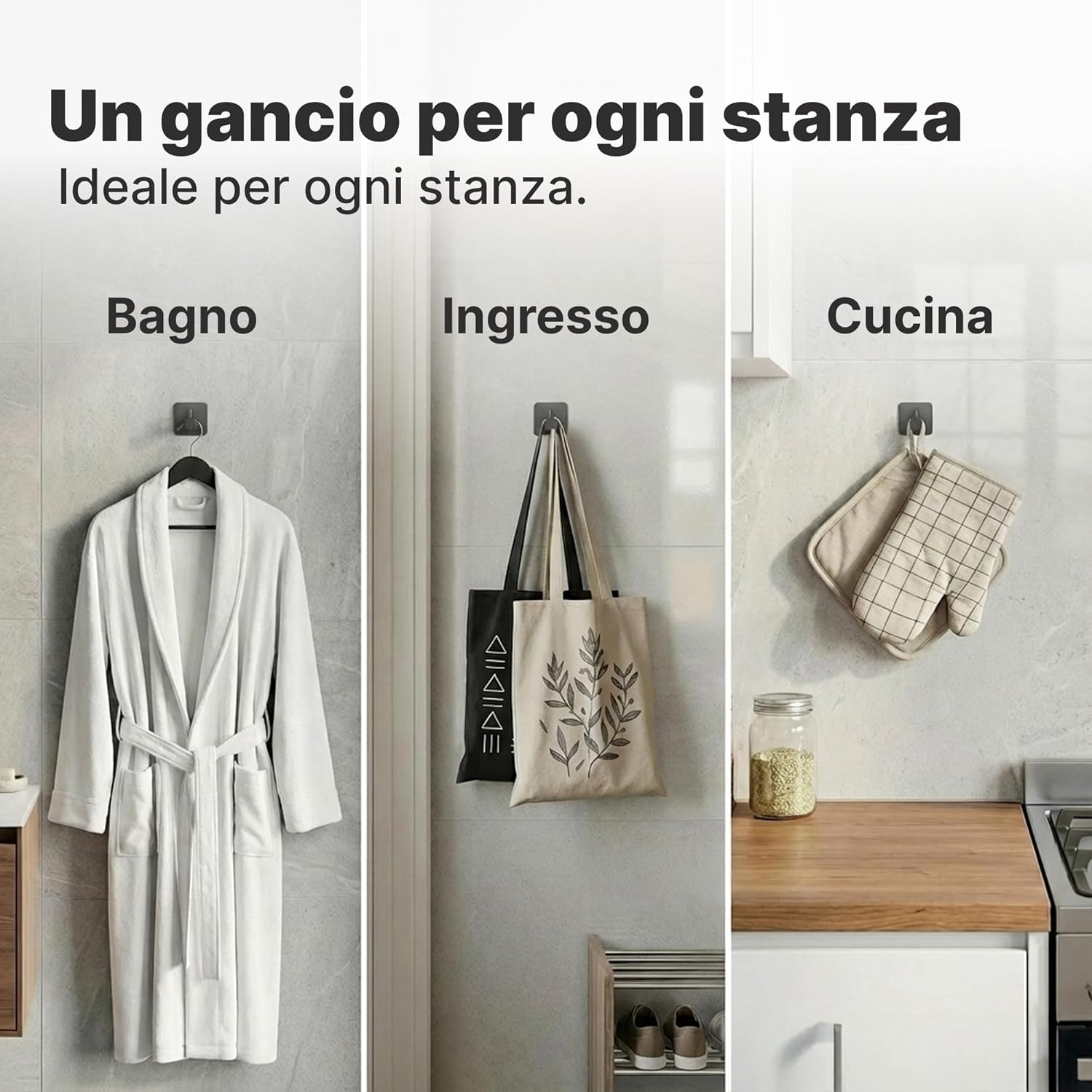 Detalle de Minismus Ganci da Parete Autoadesivi in Acciaio Inox – Set di 6 per Bagno, Ingresso e Soggiorno