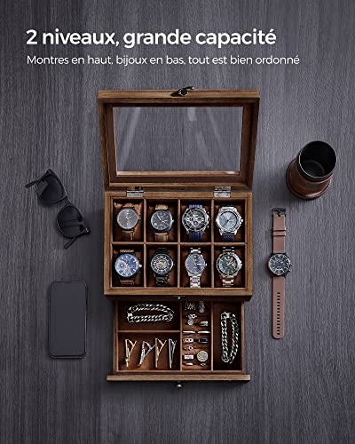 Thumbnail 2 de SONGMICS Boîte à Montres 8 Emplacements en Bois, Couvercle en Verre – Élégance et Organisation