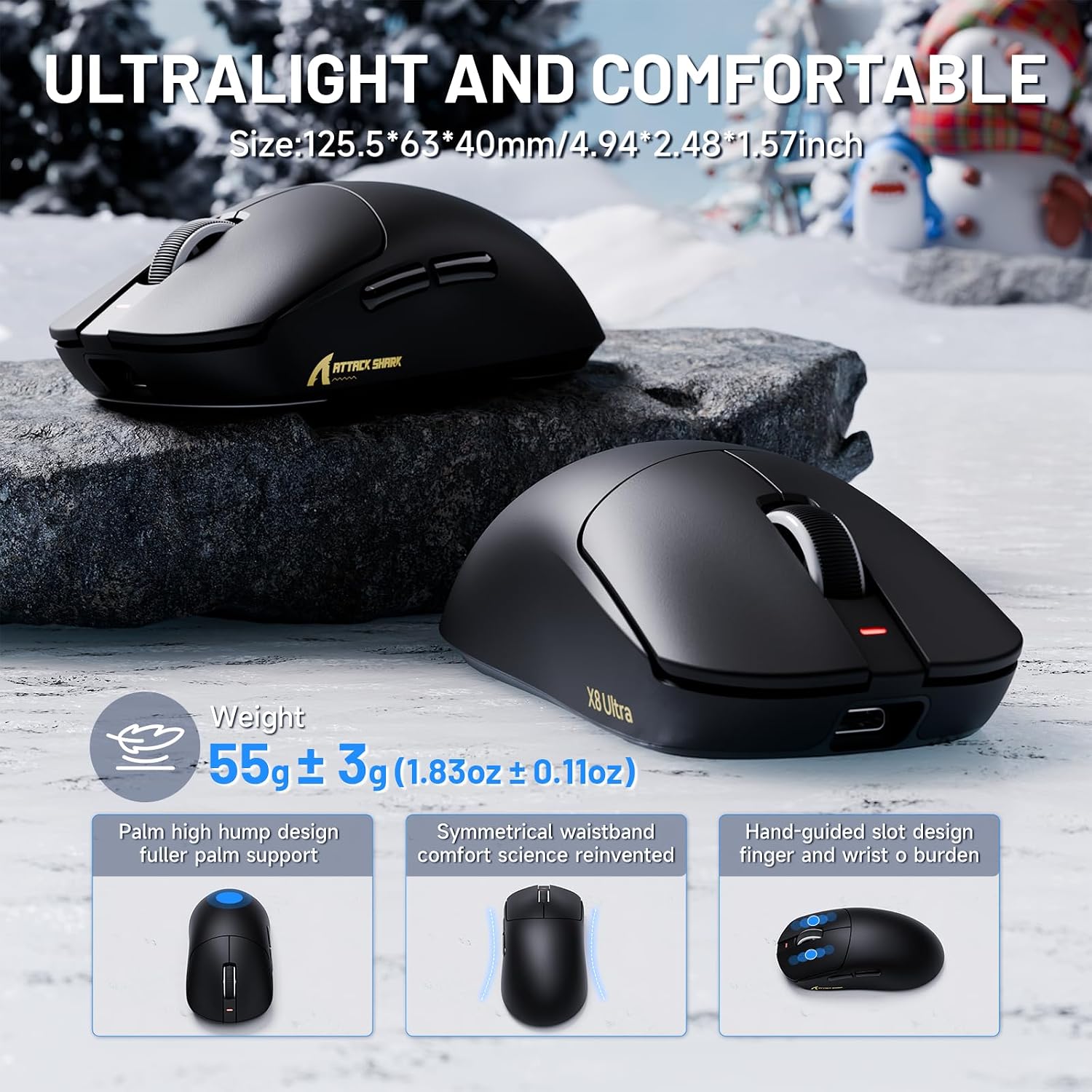 Detalle de ATTACK SHARK X8 Ultra: Mouse da gaming senza fili da 8KHz con rivestimento freddo e leggerezza da 55 g