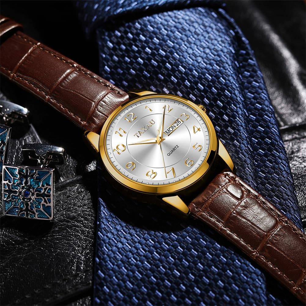 Detalle de Taxau Herren Armbanduhr Chronograph, wasserdicht, Lederband, Datum – Leuchtendes Zifferblatt