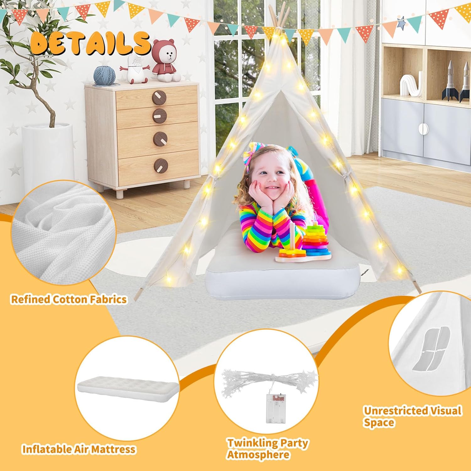 Detalle de 6 Pack Teepee Tent for Kids with Light String 🎪