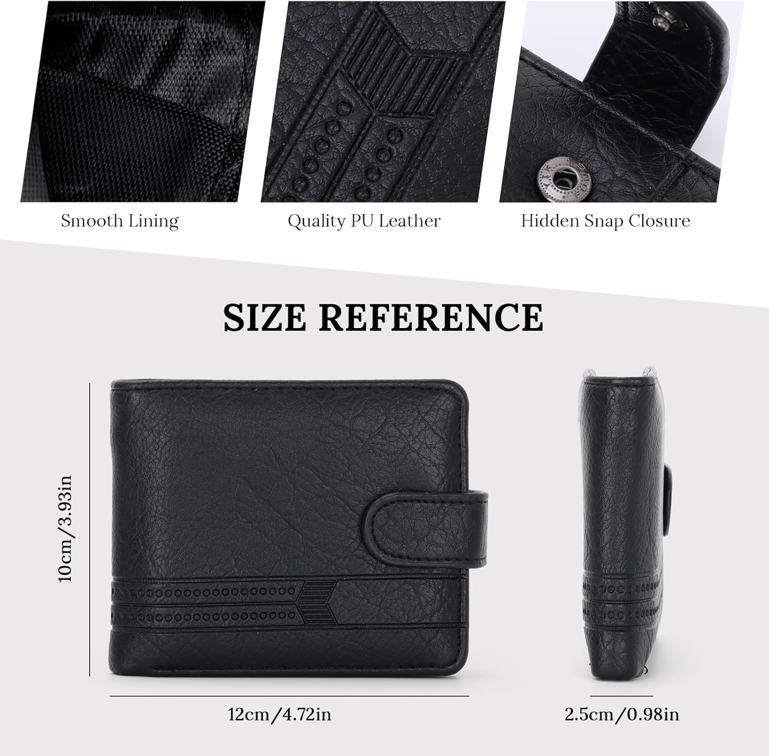 Detalle de BWBIKE Slim PU Leather Wallet for Men with 1 Zipper Compartment – A neat, practical bifold with dedicated coin, card and ID spaces
