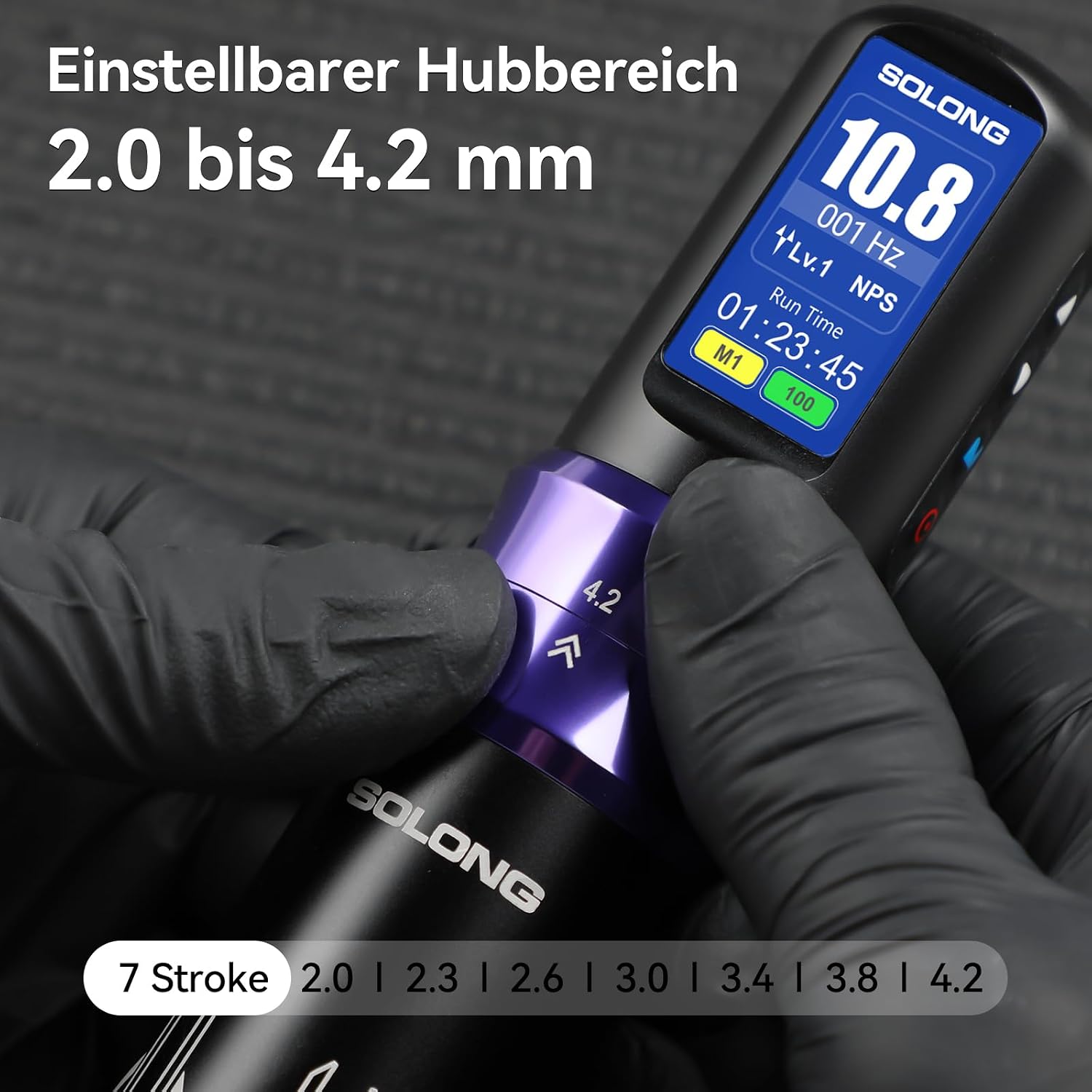 Detalle de Kit Tatuaggi Wireless Solong SL-TKE200AEU-4: Macchina Rotativa Professionale con Batteria 1600mAh e 7 Modalità