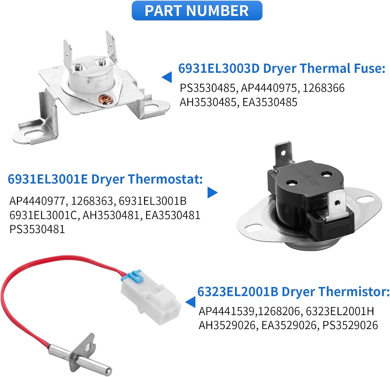 Thumbnail 2 de Catilon 6931EL3003D Dryer Thermal Fuse Kit with Thermistor and Thermostat