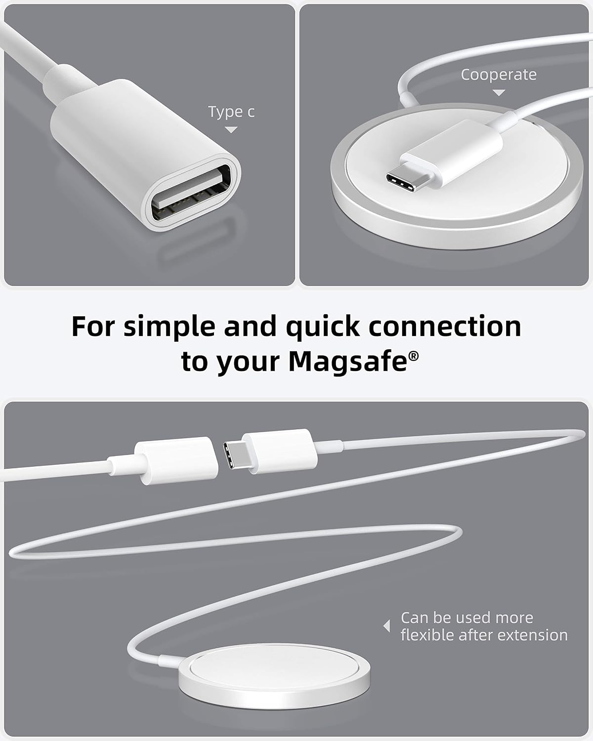 Detalle de Stouchi USB C Extension Cable for MagSafe Charger (2M/6.6ft) – White