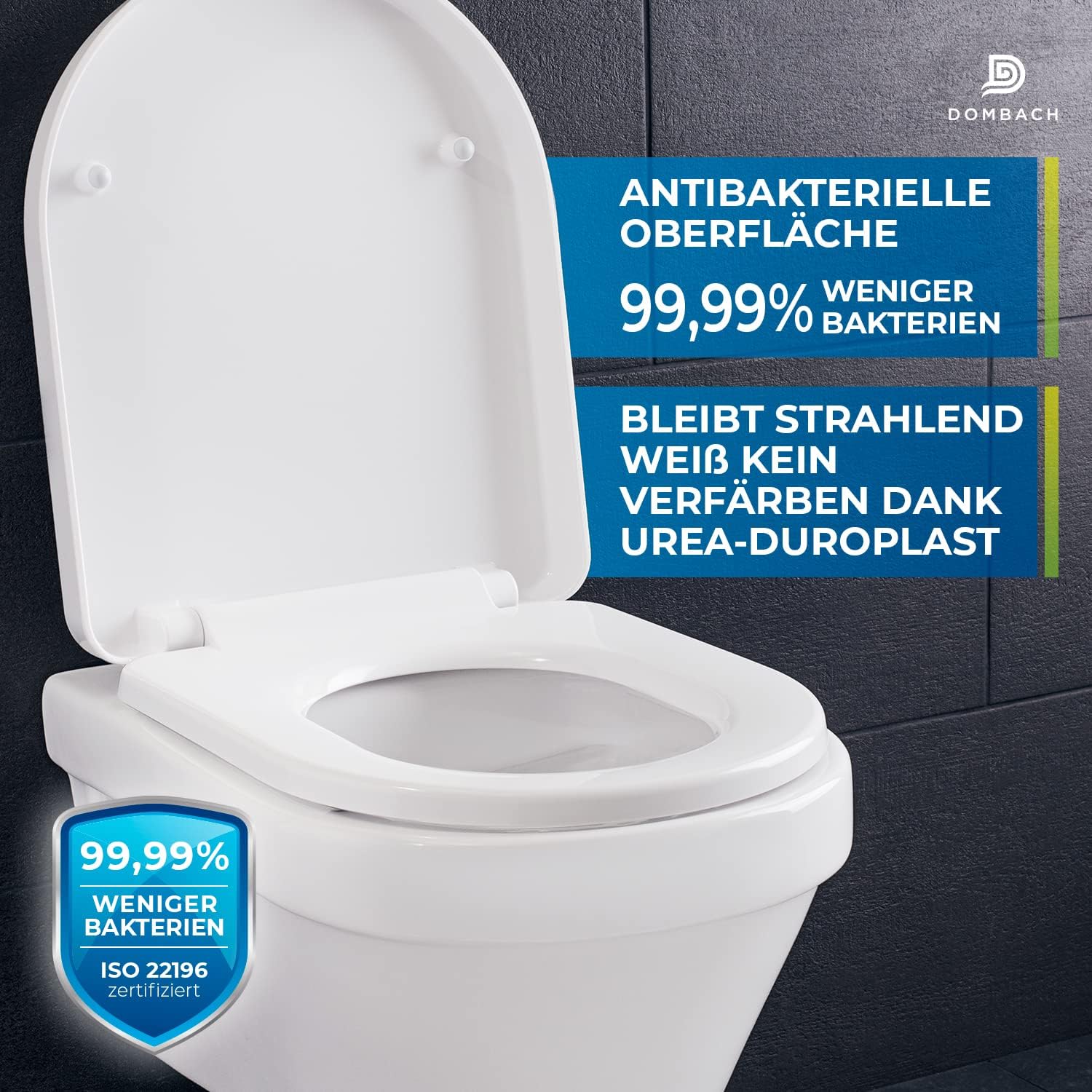 Detalle 2 de DOMBACH Premium Toilettendeckel mit Absenkautomatik – Abnehmbar, Weiß, D-Form