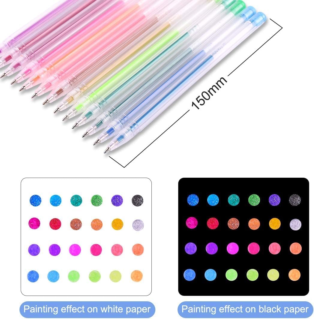Detalle de Gurkkst 48-Pack Colour Gel Ink Pens Set: 12 Metallic, 12 Glitter, 12 Neon & 12 Water Chalk