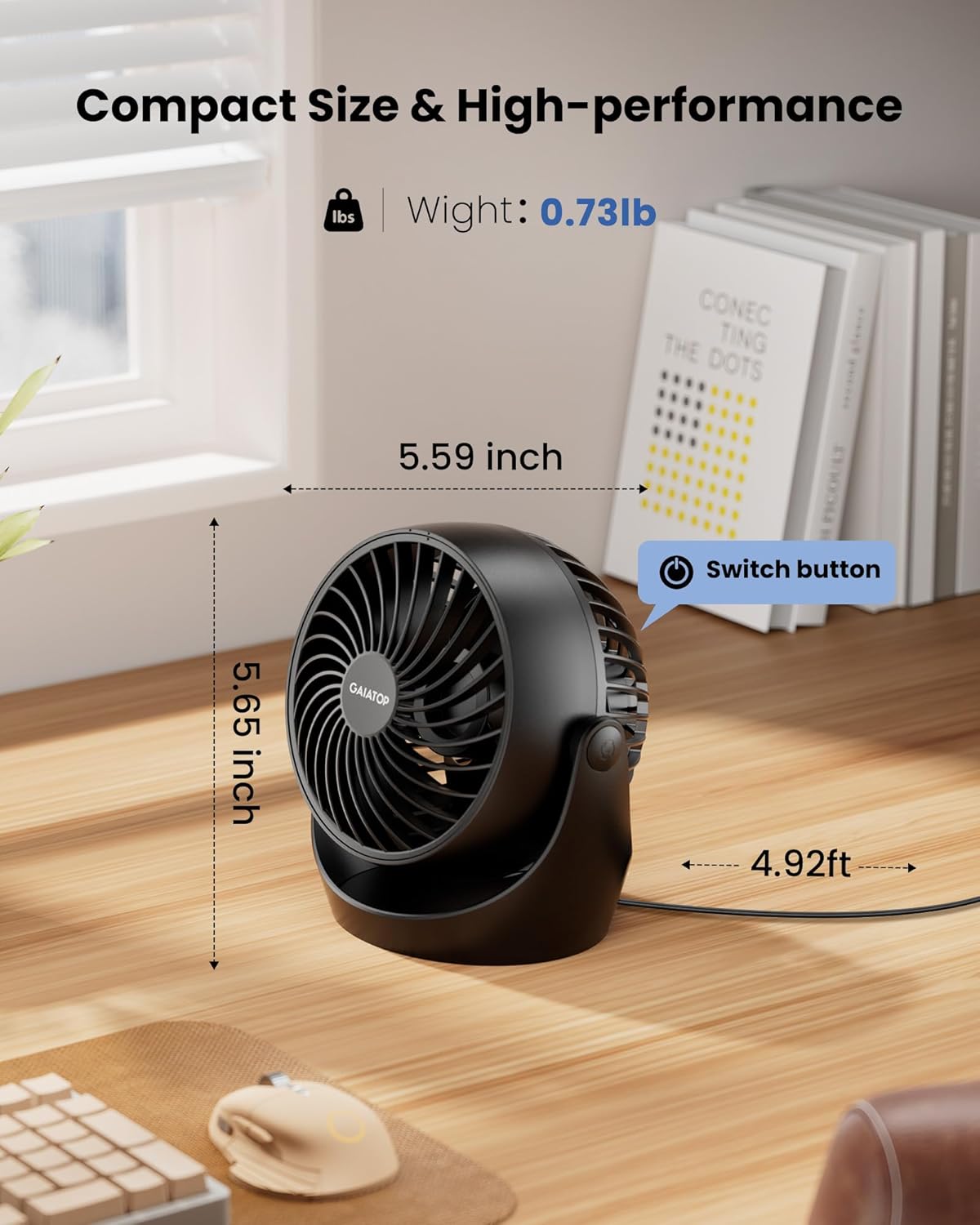 Thumbnail 3 de Gaiatop Desk Fan (5-Inch) Portable Electric Table Fan with 3 Speeds and 360° Adjustable Tilt