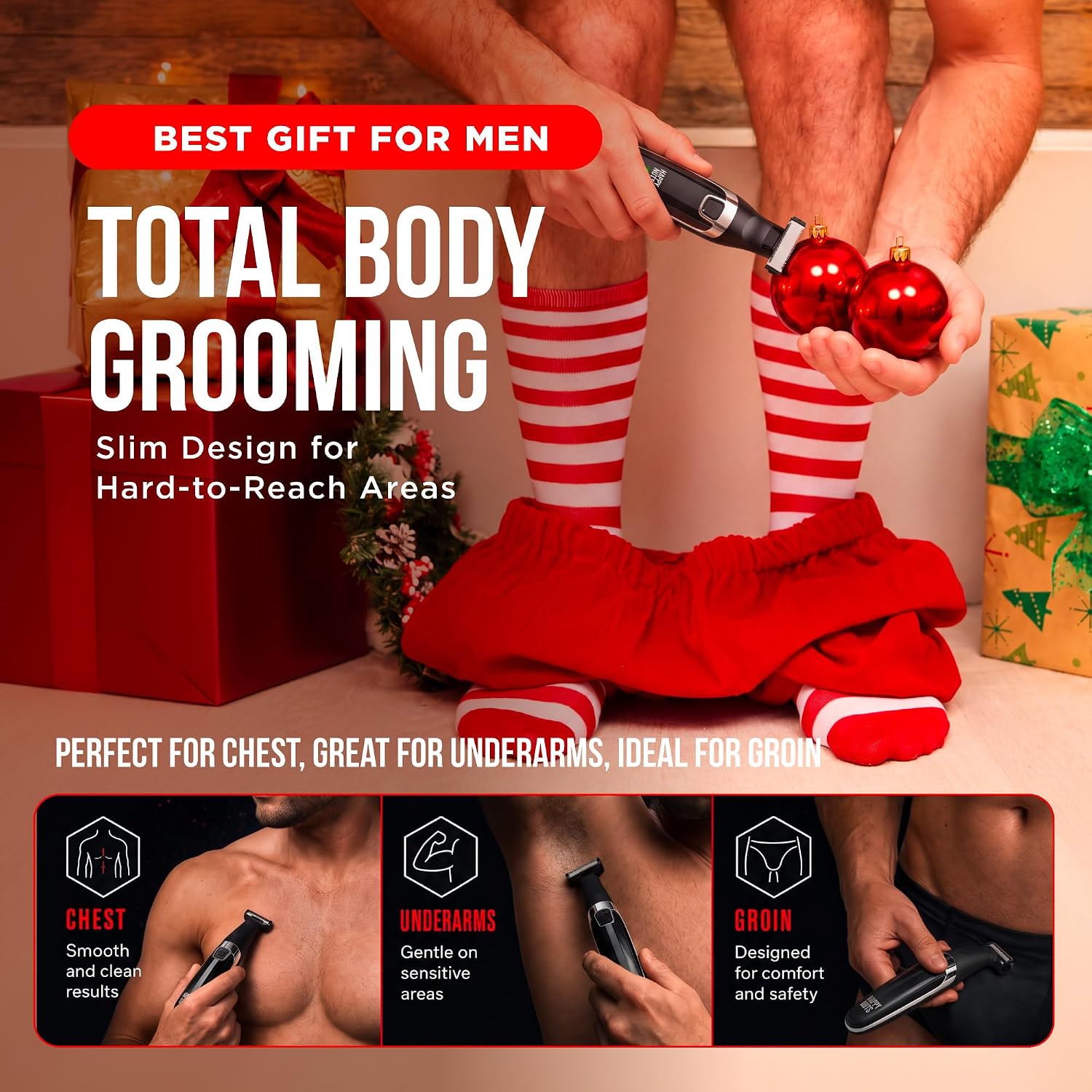 Detalle 2 de HAPPY NUTS The Ballber™ Electric Body Hair Trimmer for Men (IPX7 Waterproof) — Mens Groomer Kit