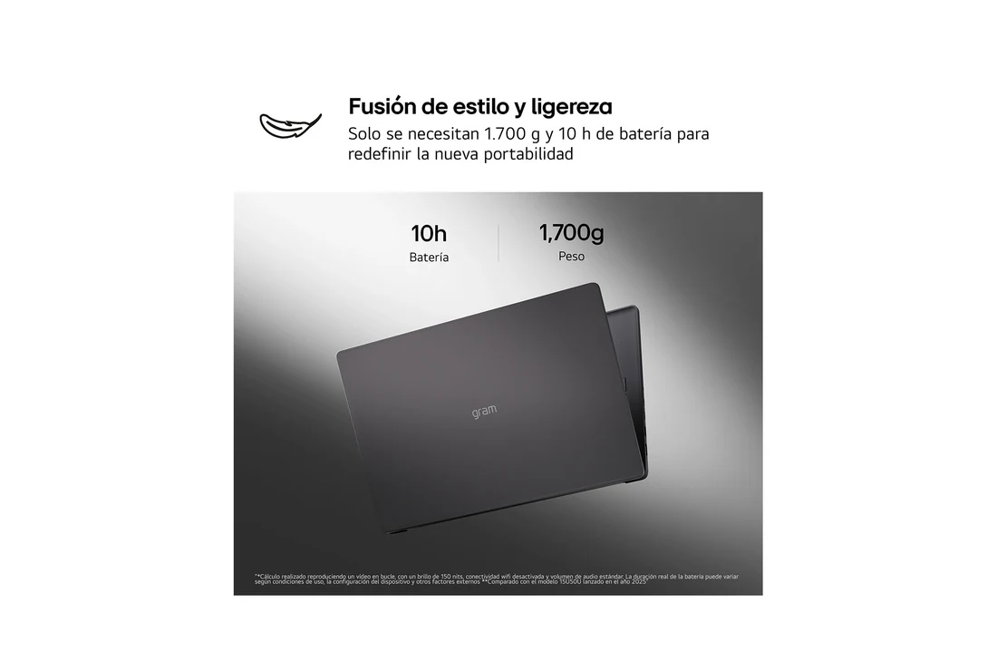 Detalle de LG gramBook 15U50U (15") — Portátil ligero con Windows 11 Home, 16 GB RAM y 512 GB SSD