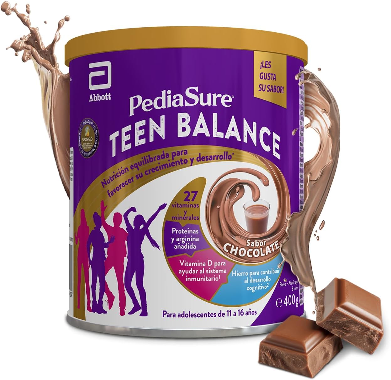 Detalle de PediaSure Teen Balance con Magnesio, Hierro y Vitamina D – Complemento para adolescentes (400 g) sabor chocolate
