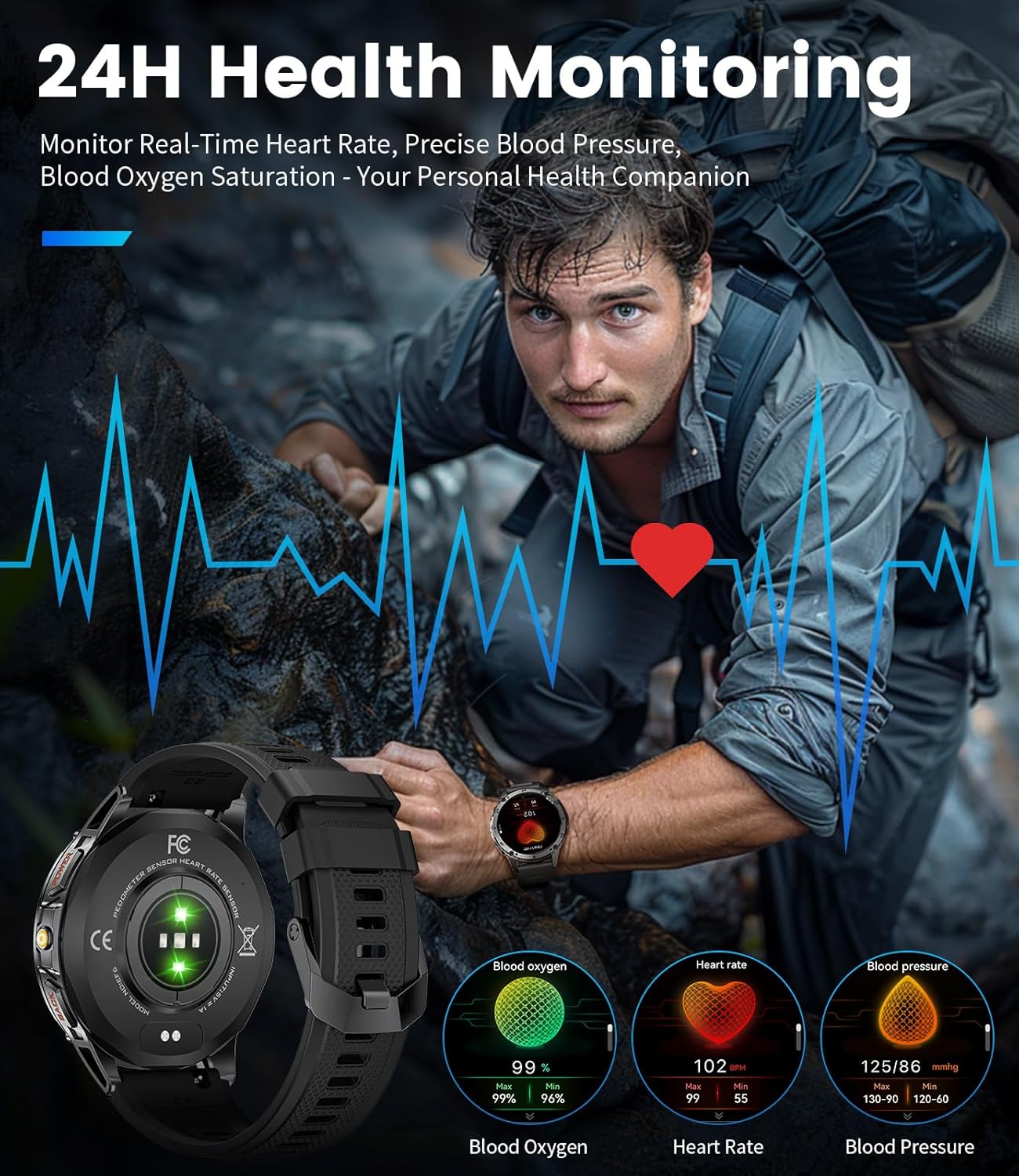Thumbnail 6 de CHOOSETIME Montre Connectée Homme - Écran AMOLED 1,43", Appels Bluetooth, 110+ Modes Sportifs, Lampe Torche et Suivi Santé IP68