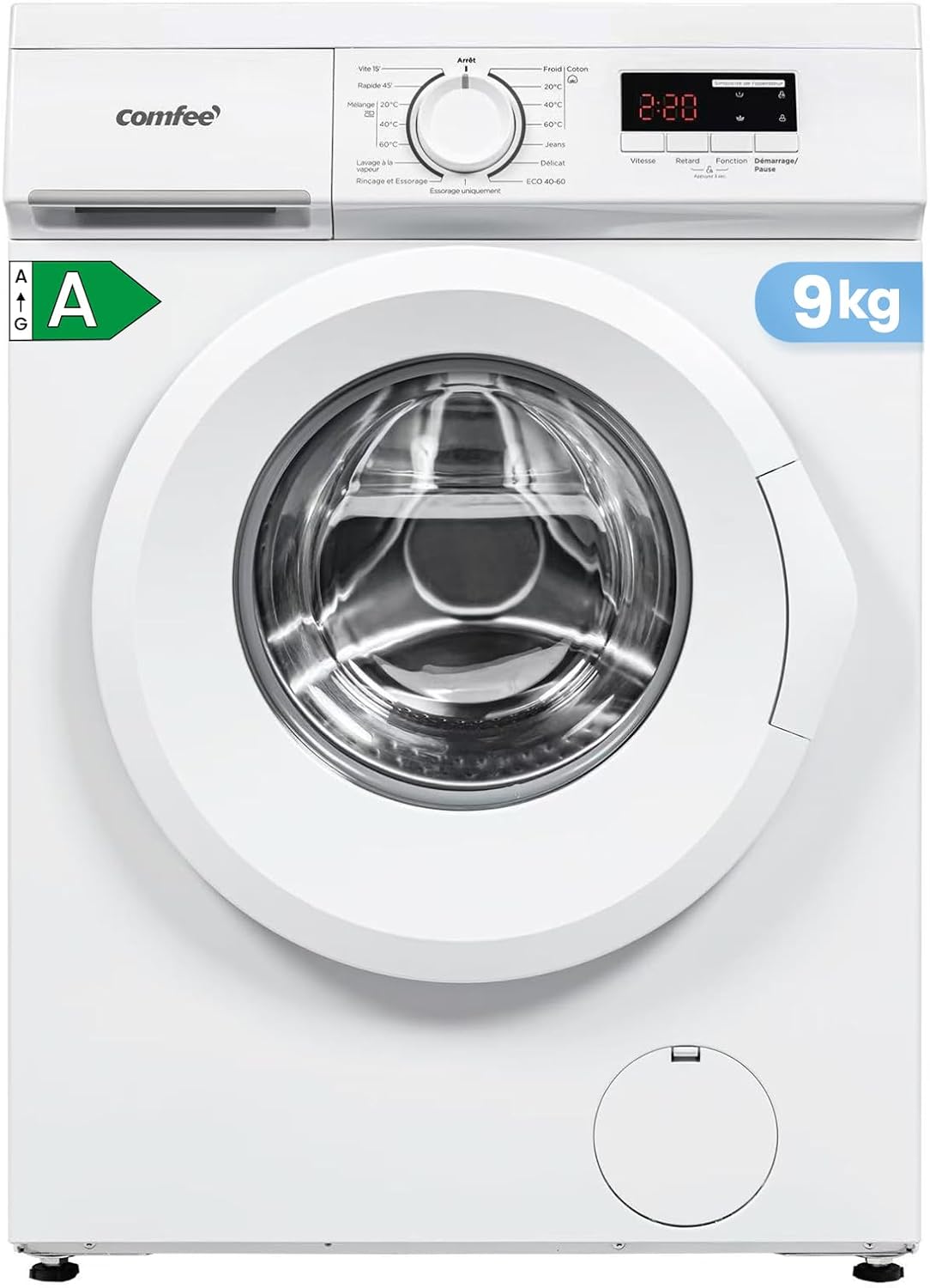 COMFEE Lave-linge 9kg CFE12EW90/W-FR – BLDC 1400RPM, vapeur, 50 cm