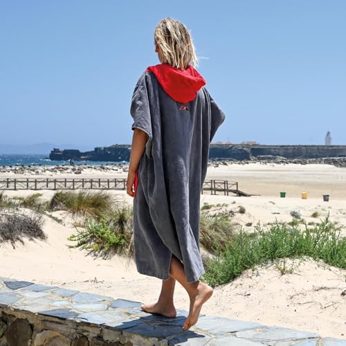 Detalle de F2 Frottee-Poncho L/XL aus Baumwolle, grau – Surf- und Badeponcho