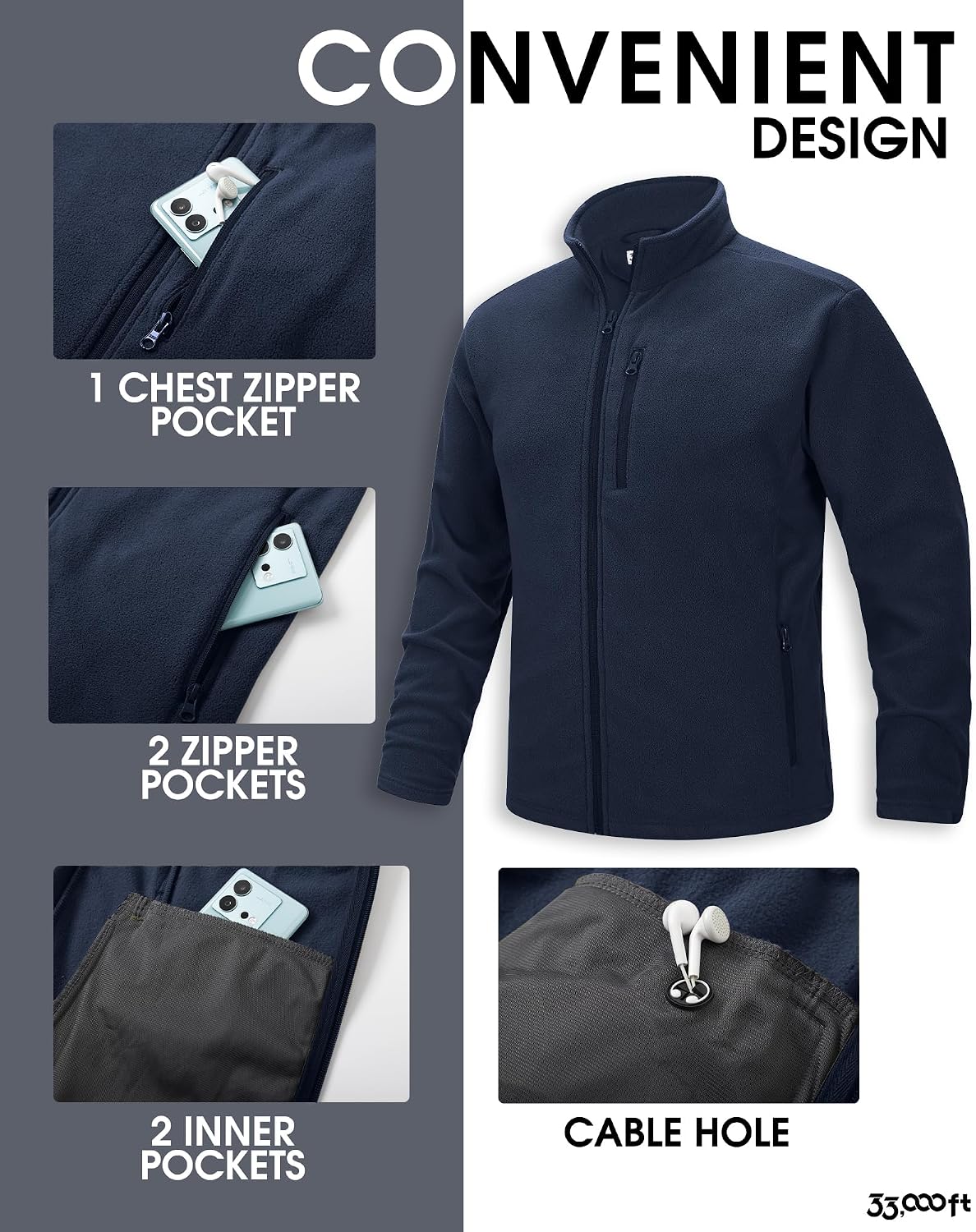 Thumbnail 3 de 33 000ft Herren Fleecejacke Stehkragen