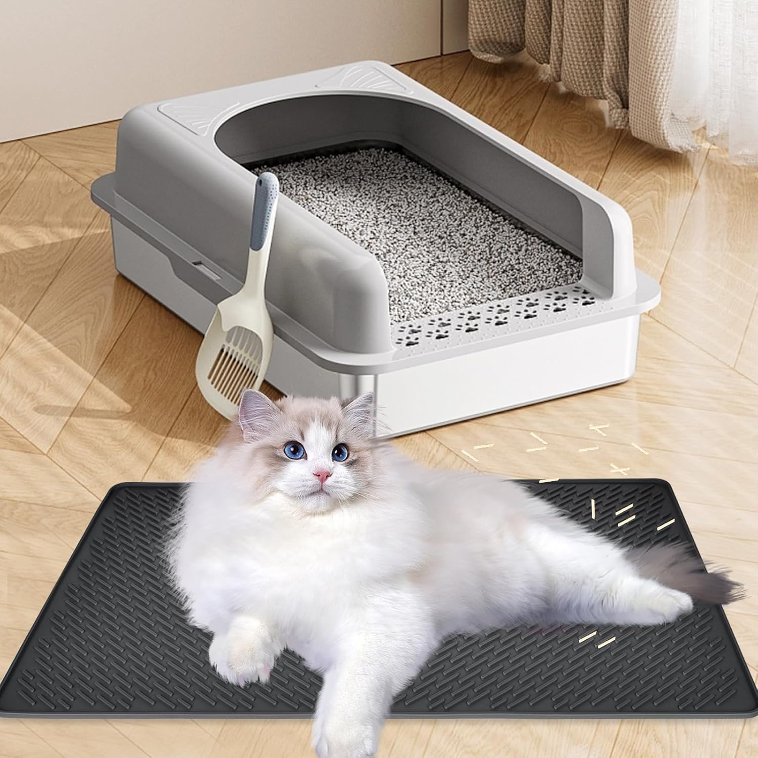 Thumbnail 4 de Silicone Cat Litter Mat, 70x50cm – Non-Slip, Waterproof Litter Trapping Mat in Black