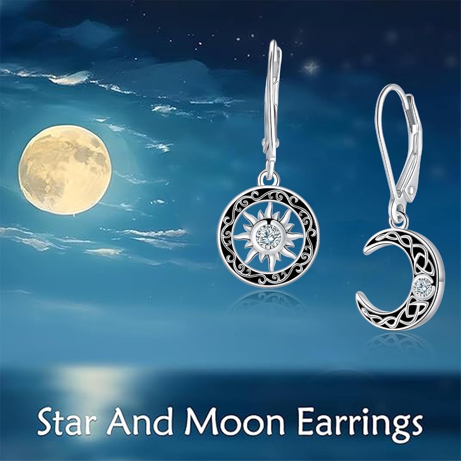 Detalle de Micory Damen hängende Ohrringe aus 925 Sterling Silber mit Mond- und Sonnensymbolen