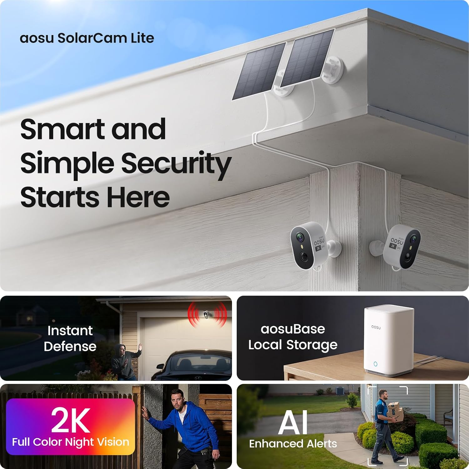 Thumbnail 1 de AOSU 2K Solar Security Cameras Wireless Outdoor Kit (2 Cam) with aosuBase 2.0