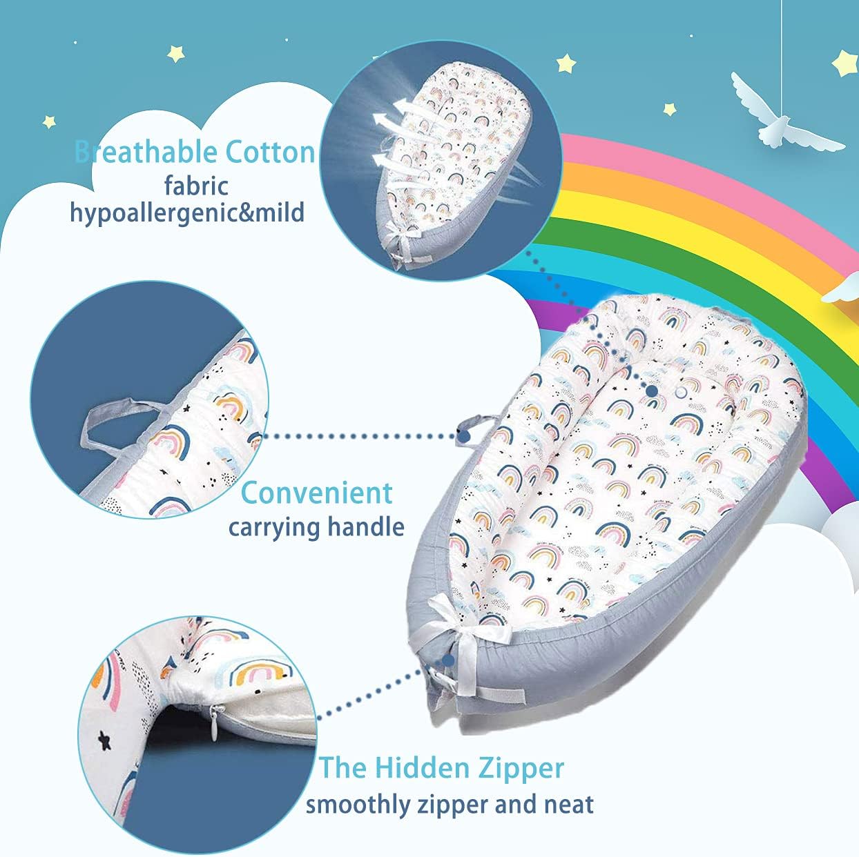 Thumbnail 1 de EAQ Baby Nest Pod for Newborn (0–12 months) – soft breathable 100% cotton sleep pod