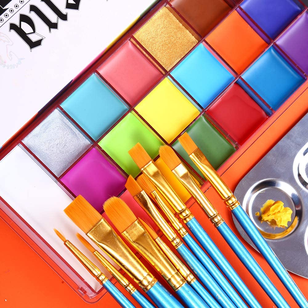 Detalle de UCANBE Körperfarben-Set 20 Farben mit 10 Pinseln