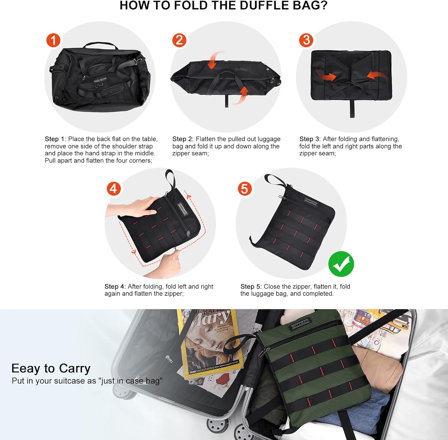 Detalle de WITZMAN Foldable Duffle Bag 65L (B697 Army Green) with Shoe Compartment