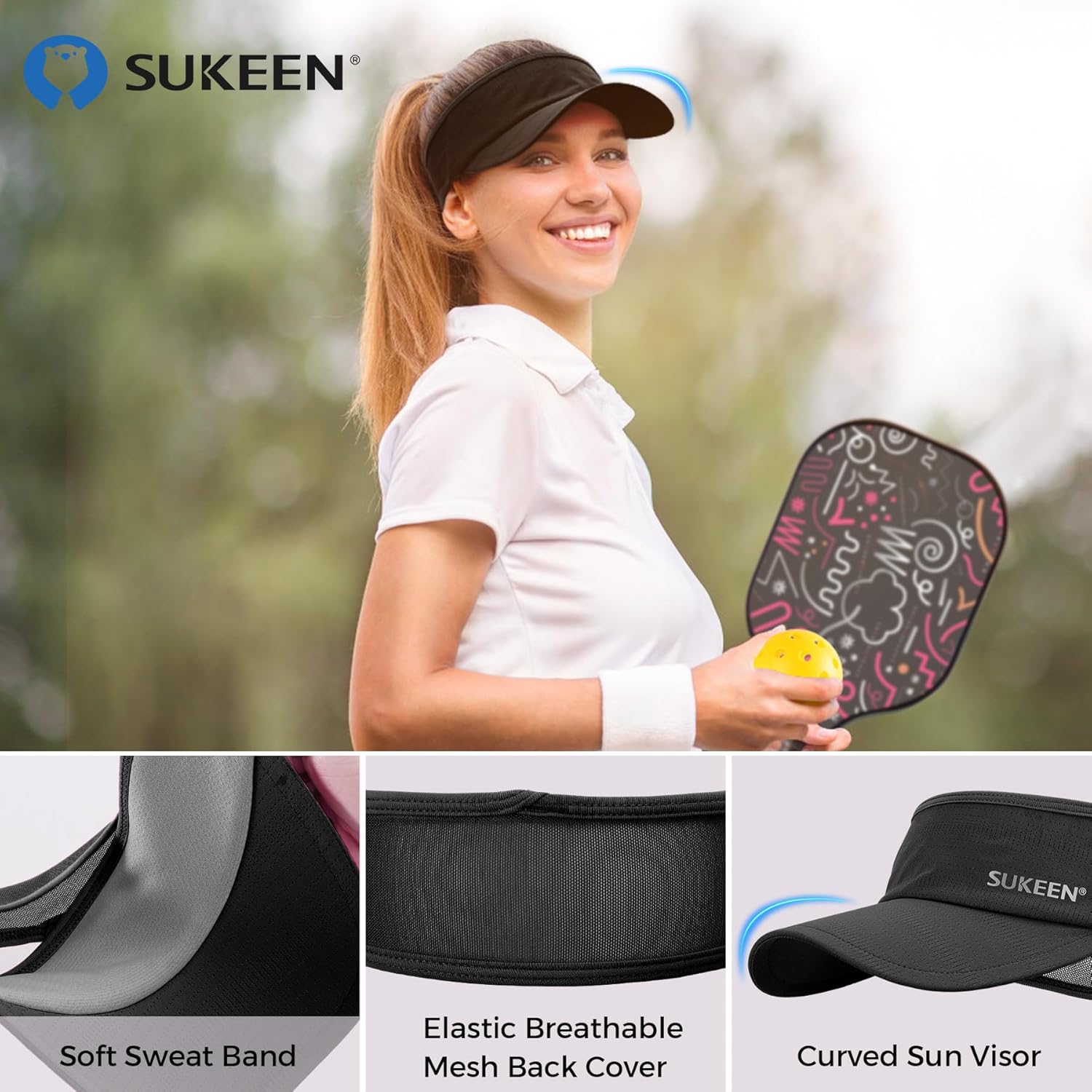 Thumbnail 2 de Sukeen Sun Visor Hat (UPF 50+) – Cooling sweatband visor cap for running, golf and cycling