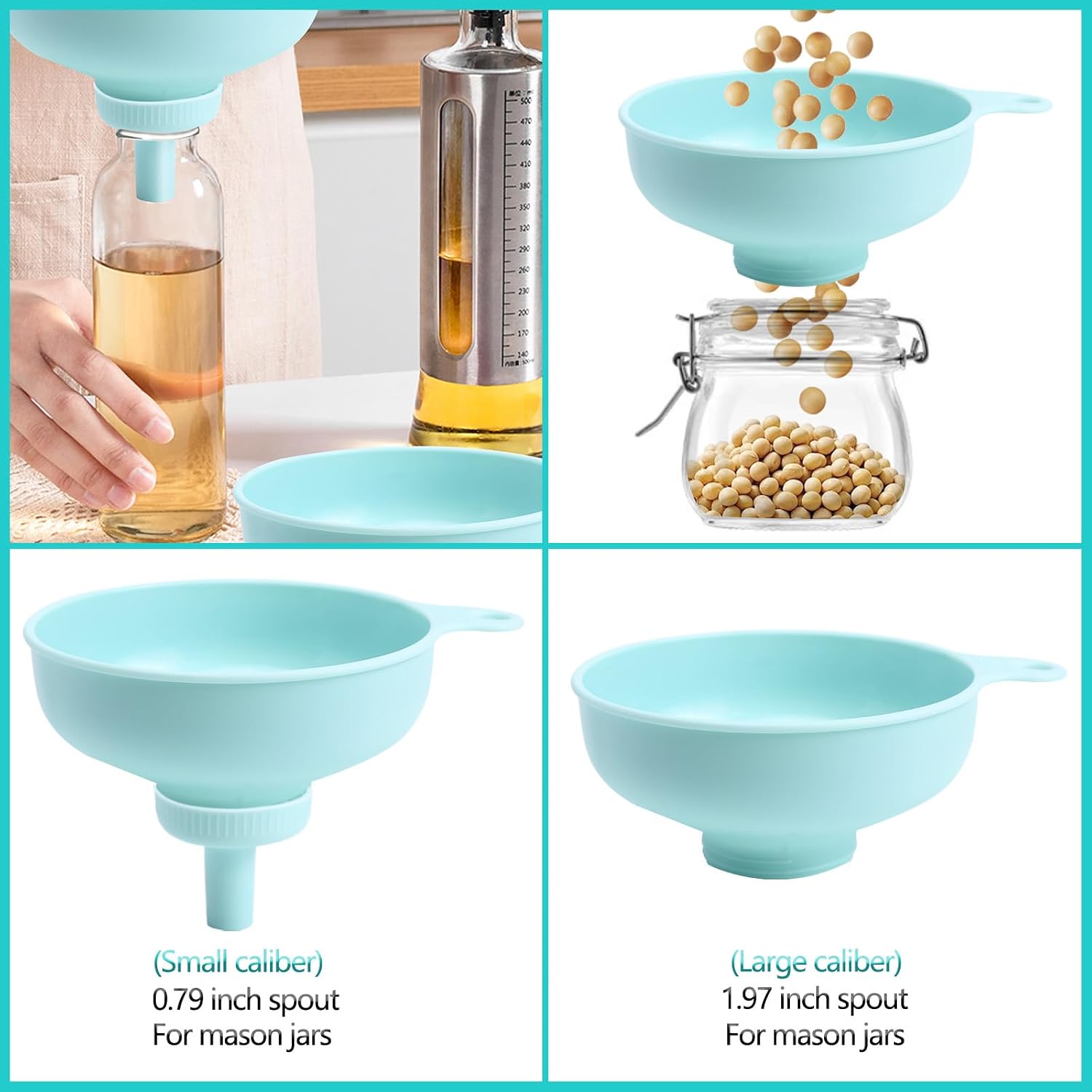 Detalle 2 de CORJEEJOR 3-in-1 Trichter-Set mit breiter Öffnung (Kunststoff) für Küche, Flaschenbefüllung & Nachfüllungen