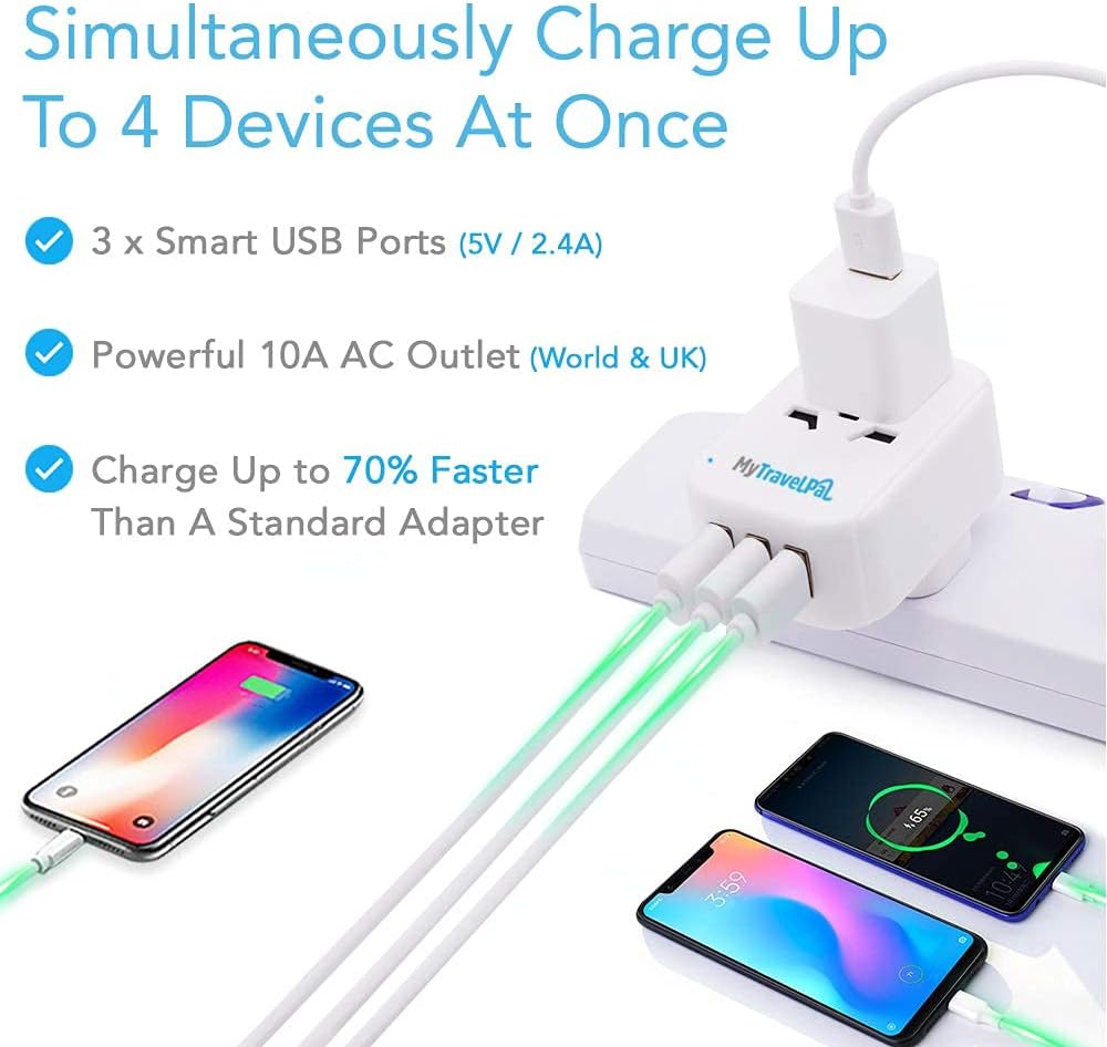 Thumbnail 5 de MyTravelPal US to UK Plug Adapter with USB Ports (Type G, UK safety standards)