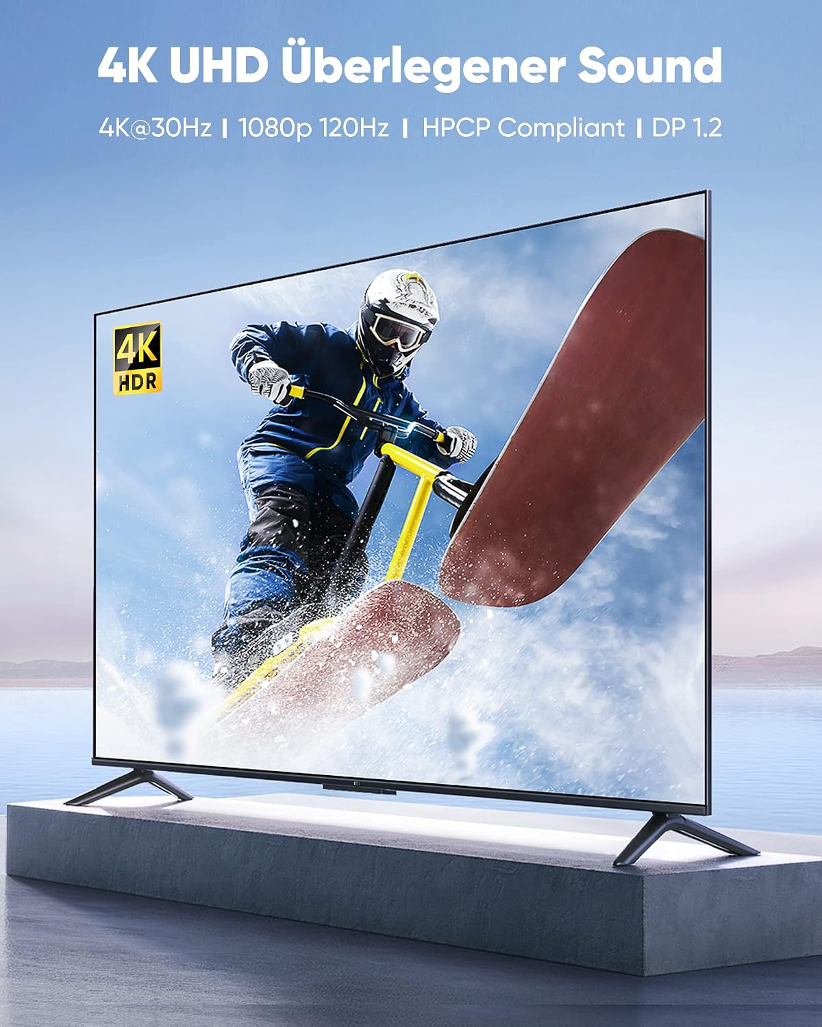 Detalle de Highwings DisplayPort-zu-HDMI-Kabel (4K, 1 m) – unidirektional für Monitor, TV, Projektor, Laptop & PC