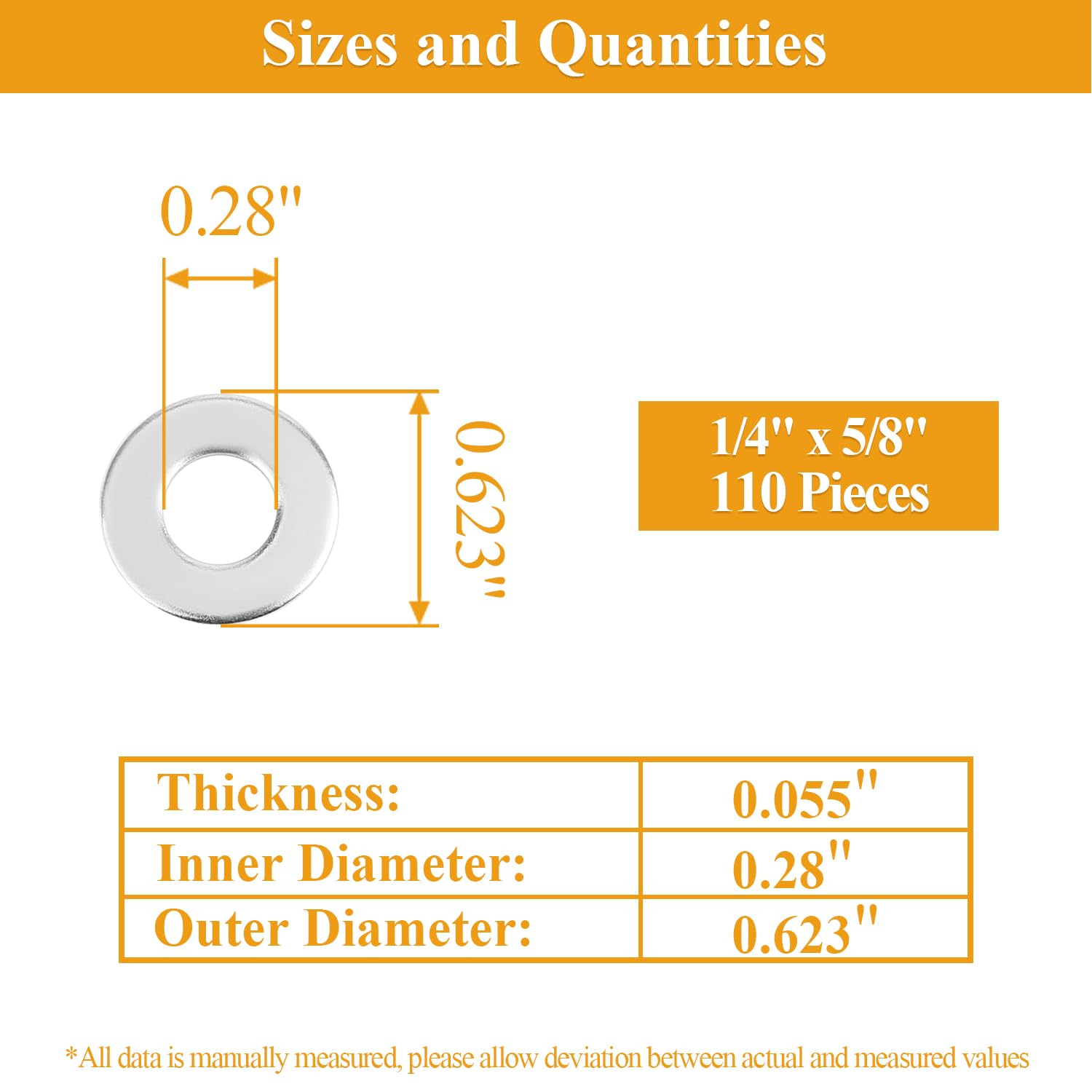 Detalle de Sutemribor Sutemribor-Flat-Washers 1/4-Inch Stainless Flat Washers, 304 Steel, 110-Pack