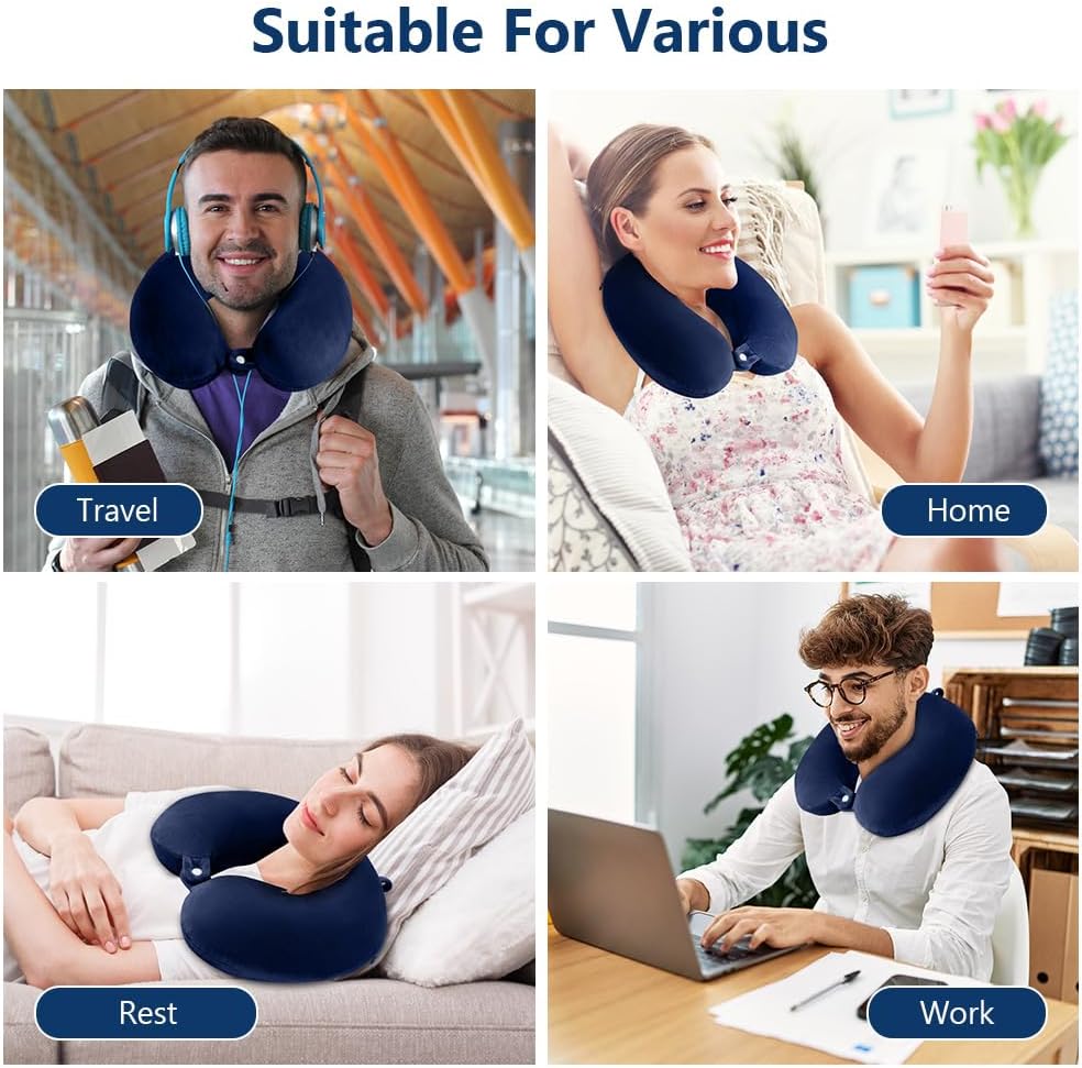 Thumbnail 6 de URAQT Cuscino da Viaggio in Memory Foam a Forma di U – Supporto cervicale portatile Blu Navy