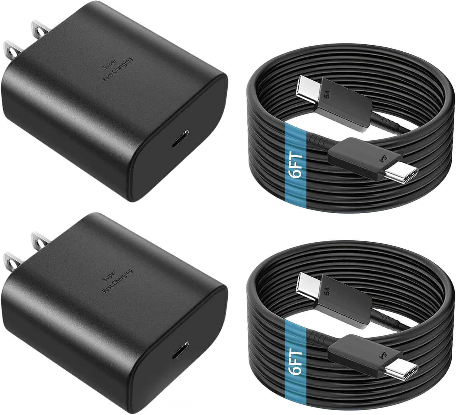 Detalle de QFA 45W USB-C Charger with 6FT C-to-C Cable — Fast USB-C PD Charging for Samsung Galaxy S25/S24/S23 Ultra and More