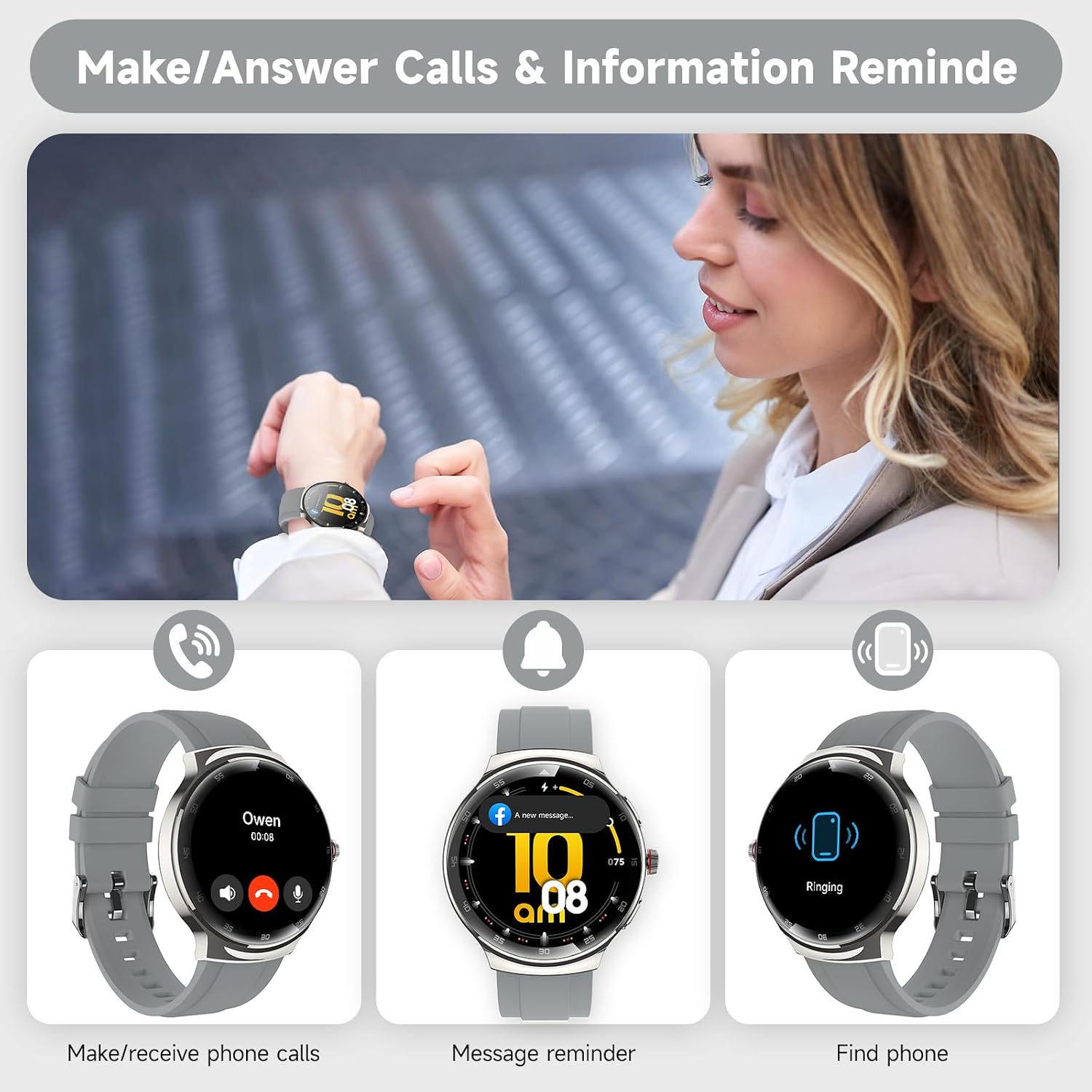Detalle 2 de Smart Watch for Men & Women: 1.43" AMOLED Curved Screen, 150+ Sport Modes, Dual Straps