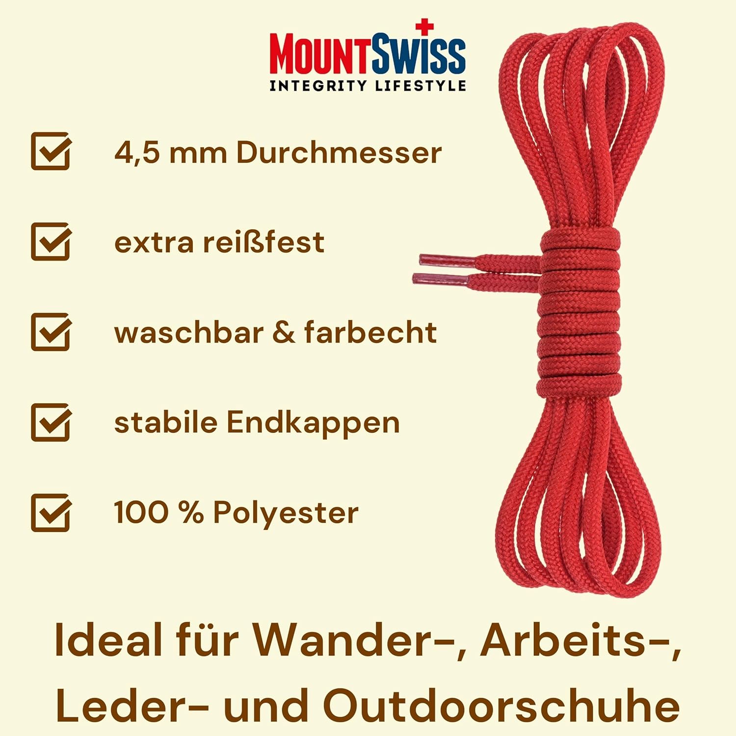 Thumbnail 1 de Mount Swiss Schuhbänder rund Ø 4,5 mm – Premium Schnürsenkel aus Polyester, 70–220 cm