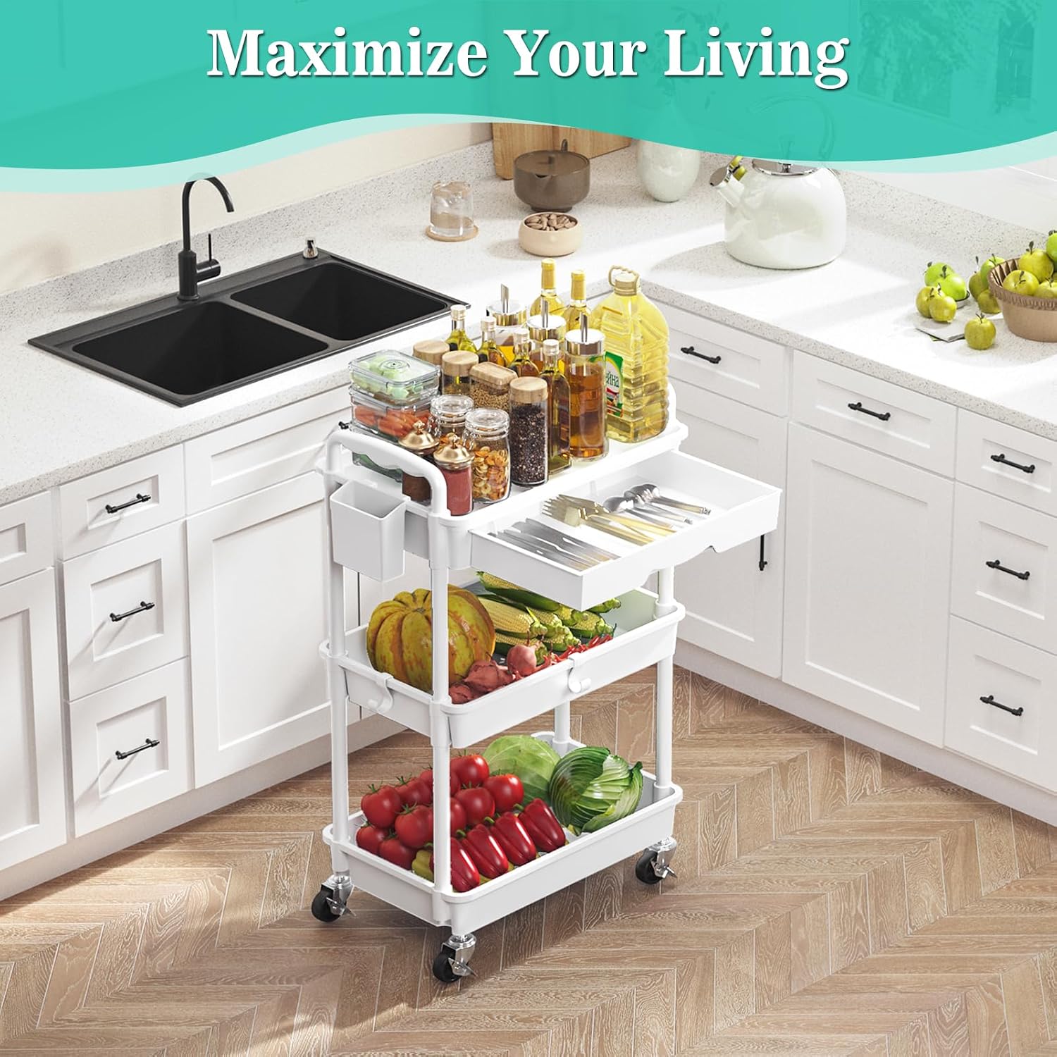 Detalle 2 de SUNALLY Rolling Cart, 3-Tier