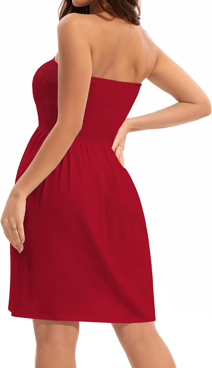 Detalle 2 de Elescat Summer Dresses for Women 2026 Strapless Sundress – Beach Cover Up