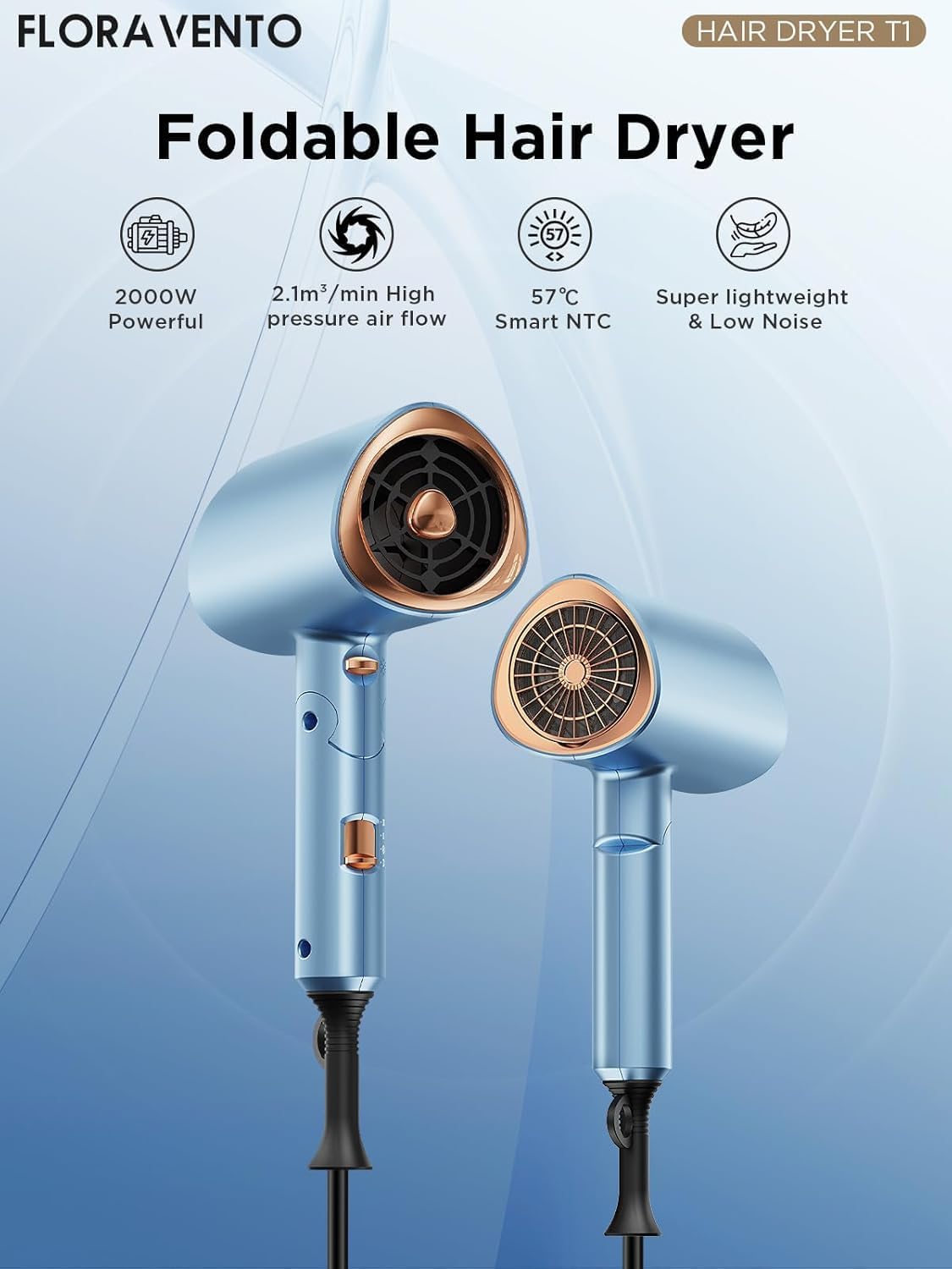 Detalle 2 de Foldable Ionic Hair Dryer 2000W for Men & Women