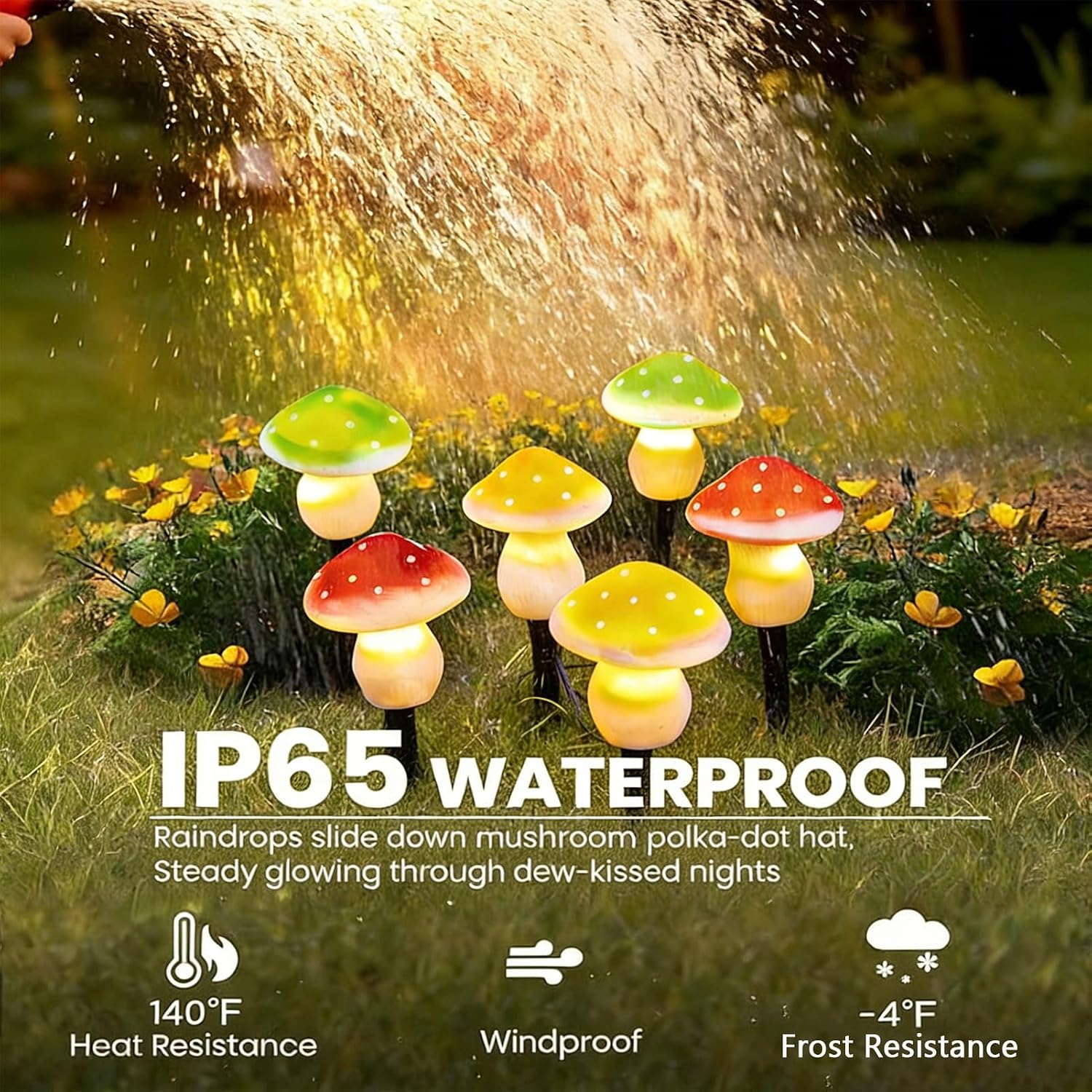 Detalle de Dekofun Ornamenti solari da giardino a forma di fungo con 6 LED – 20 luci solari decorative per esterni