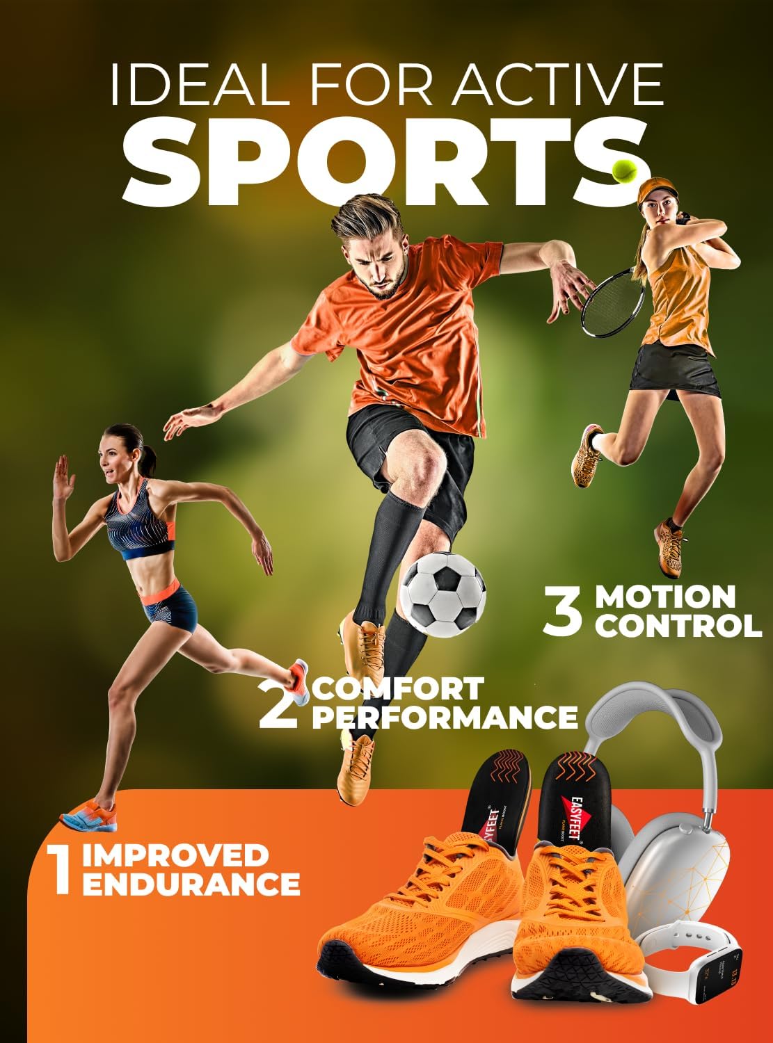 Thumbnail 1 de Flame Boost Running Athletic Shoe Insoles: Arch Support, Shock Absorption, and All‑Season Sport Comfort