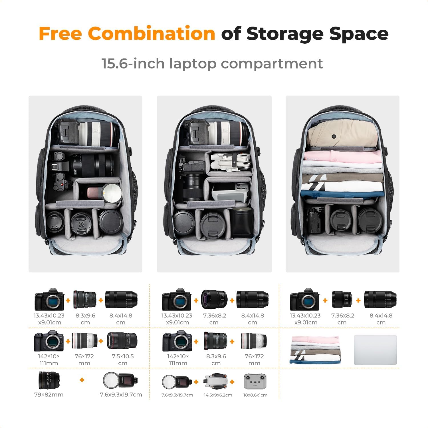 Detalle 2 de K&F Concept Camera Backpack (Large Capacity) with Raincover – 25L photo bag with quick side access