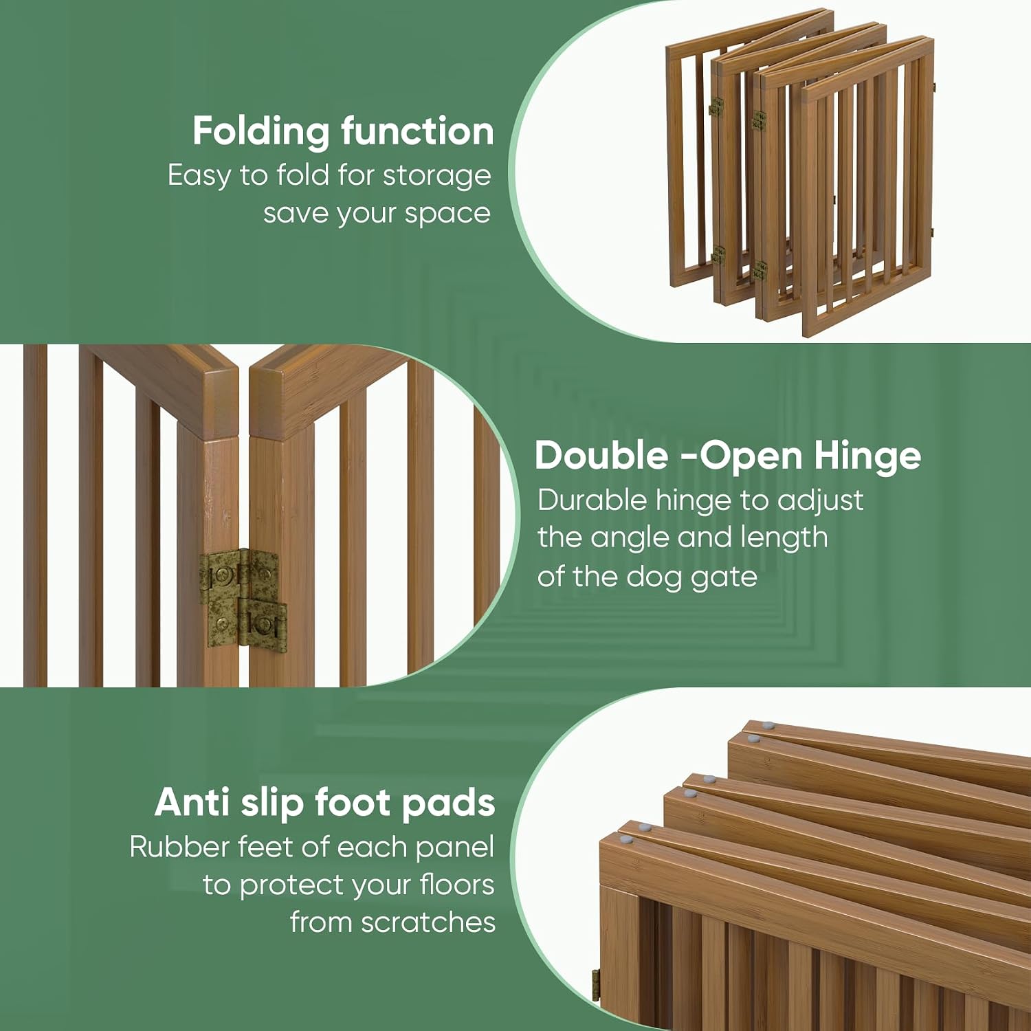 Detalle de Dog Gates for Doorways: Foldable Indoor Gate, Freestanding 6-Panel Walnut