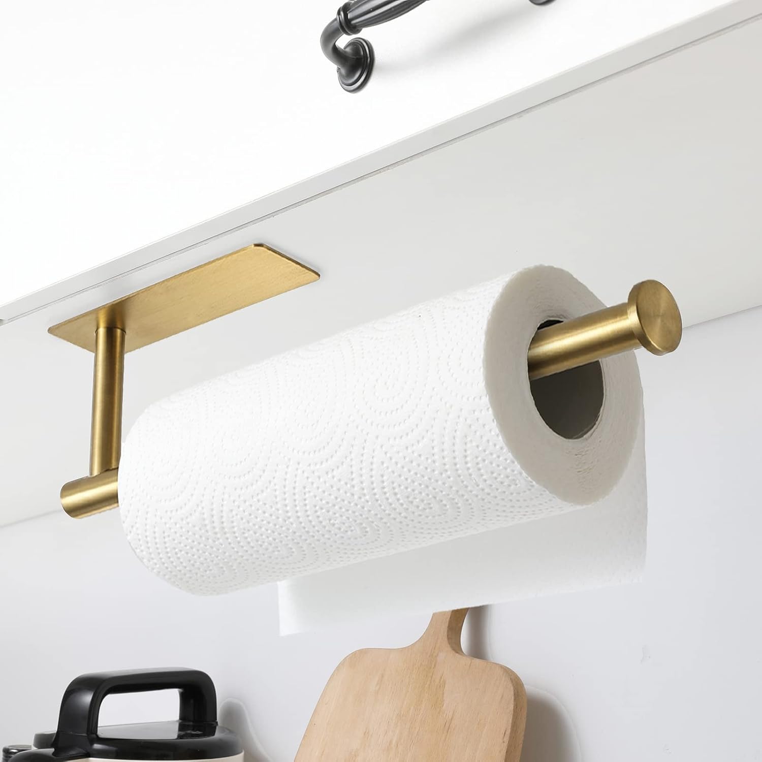 Detalle 2 de theaoo SUS304 Stainless Steel Paper Towel Holder (Matte Black) — Adhesive Under-Cabinet or Wall Mounted Rack